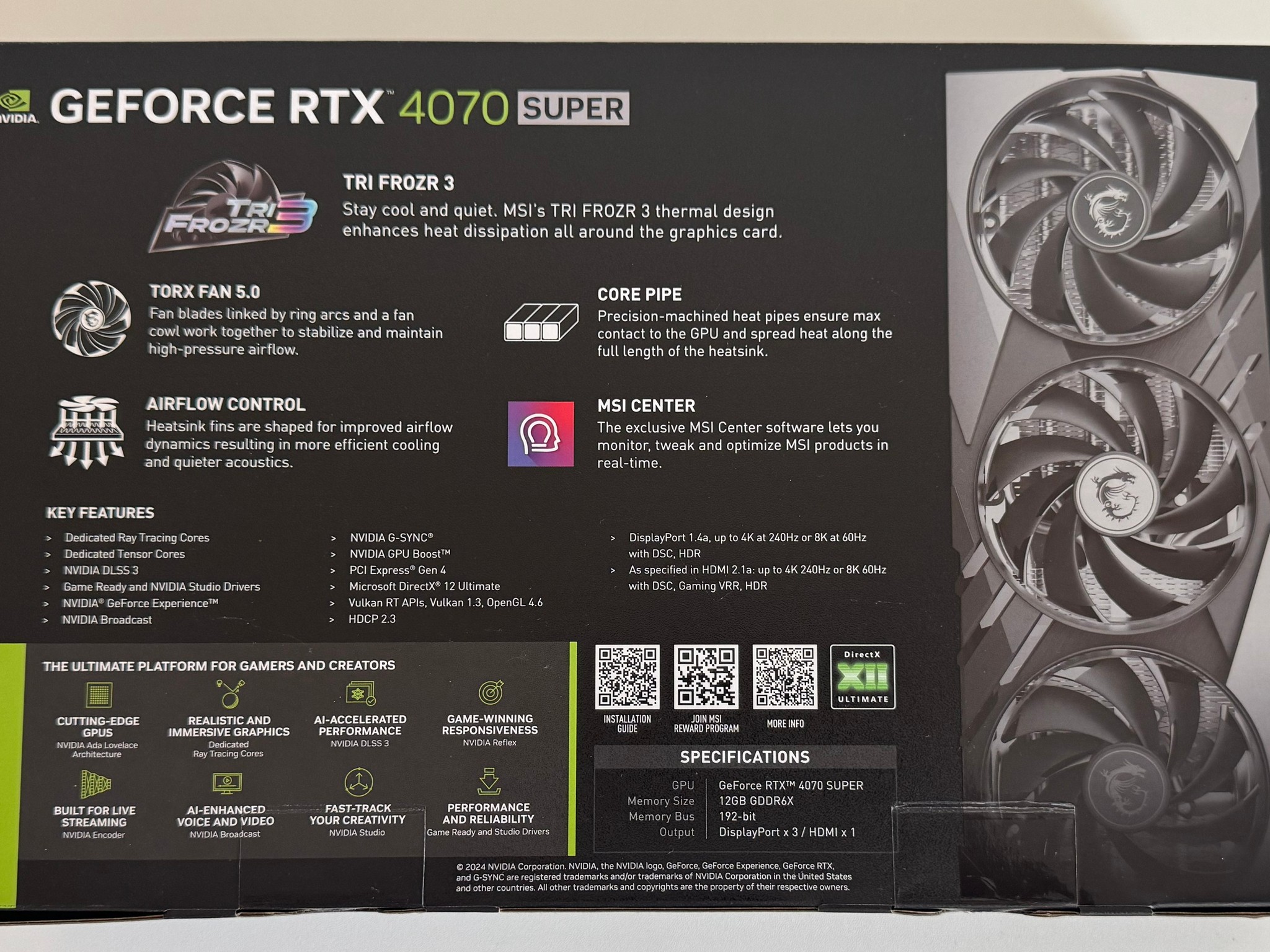 MSI GeForce RTX 4070 SUPER 12GB GAMING X SLIM GDDR6X Graphics Card GPU
