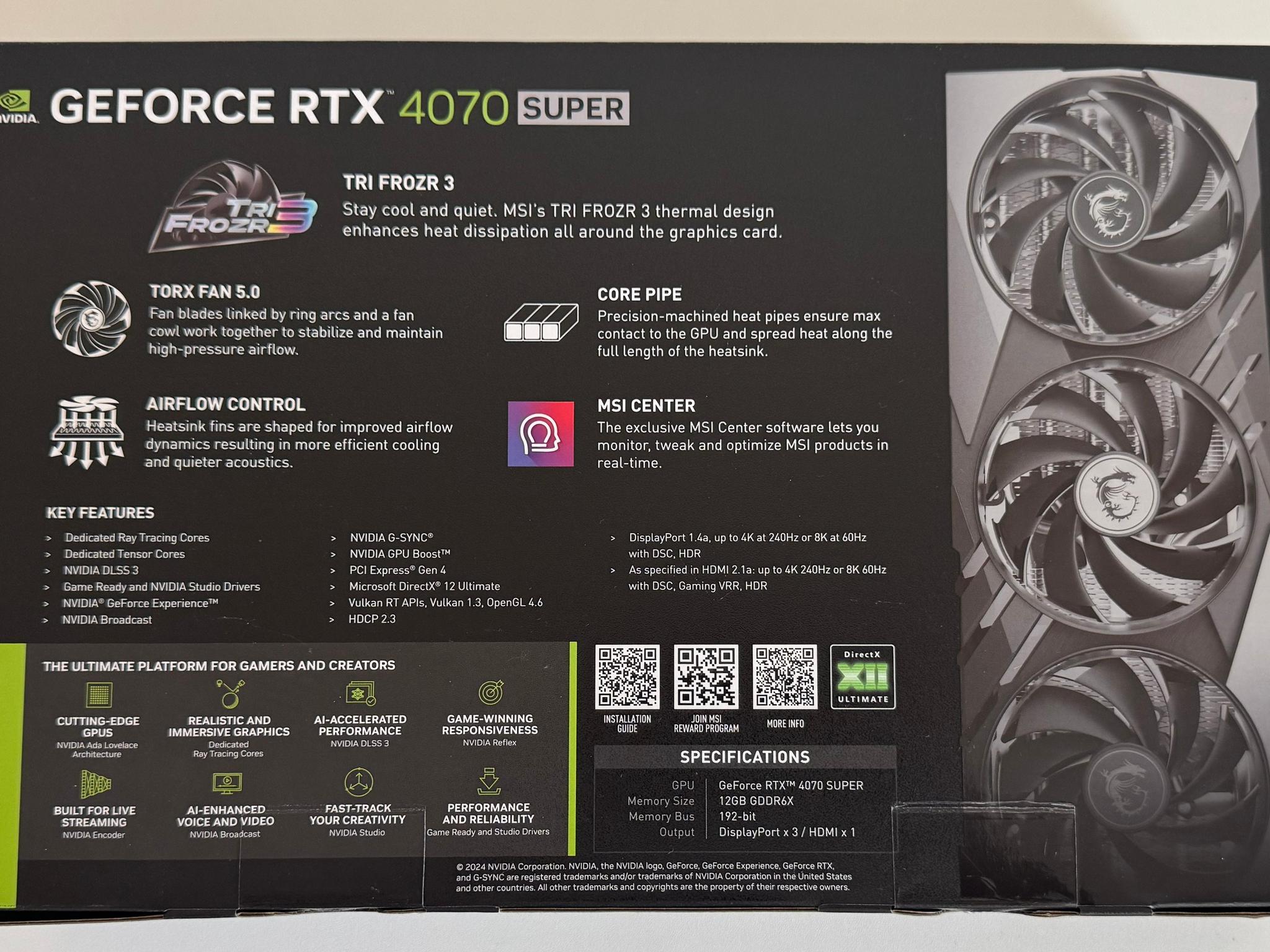 MSI GeForce RTX 4070 SUPER 12GB GAMING X SLIM GDDR6X Graphics Card GPU
