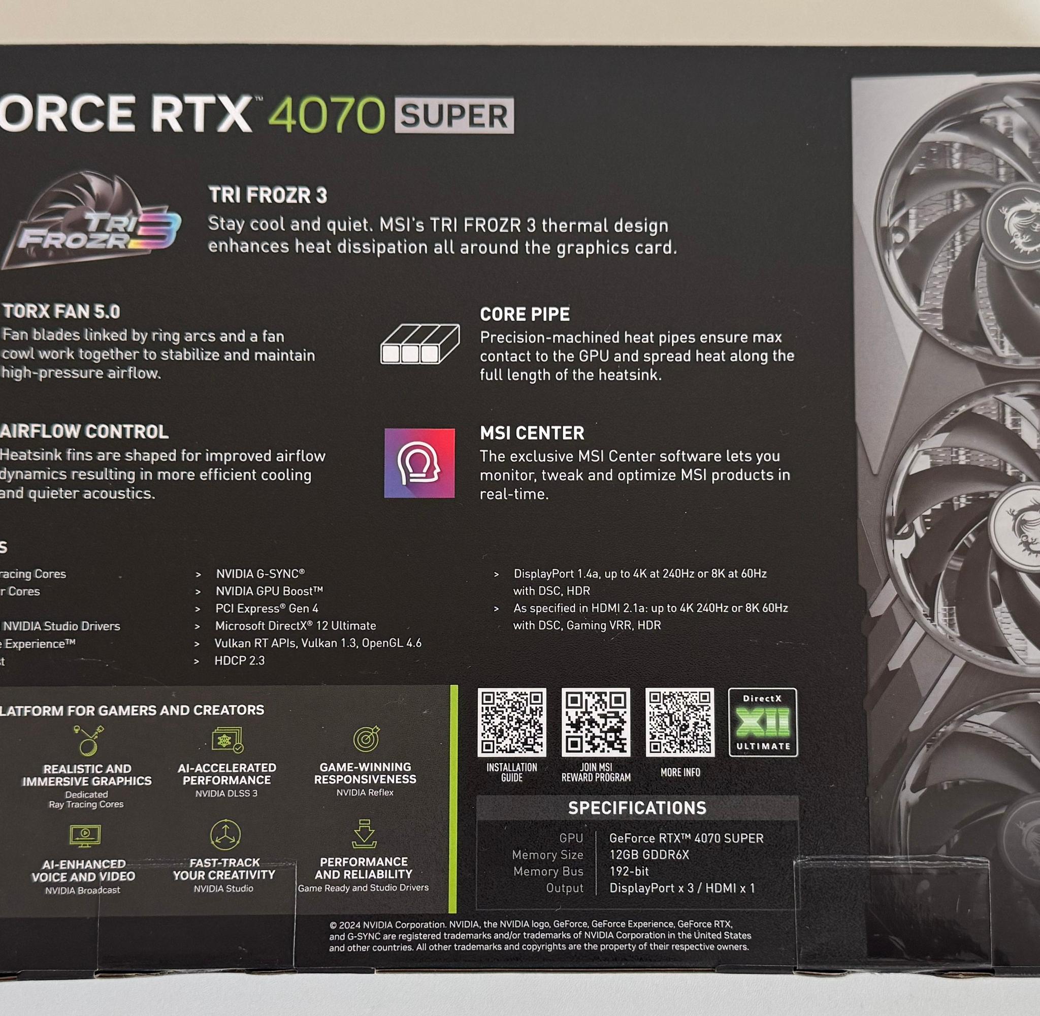 MSI GeForce RTX 4070 SUPER 12GB GAMING X SLIM GDDR6X Graphics Card GPU