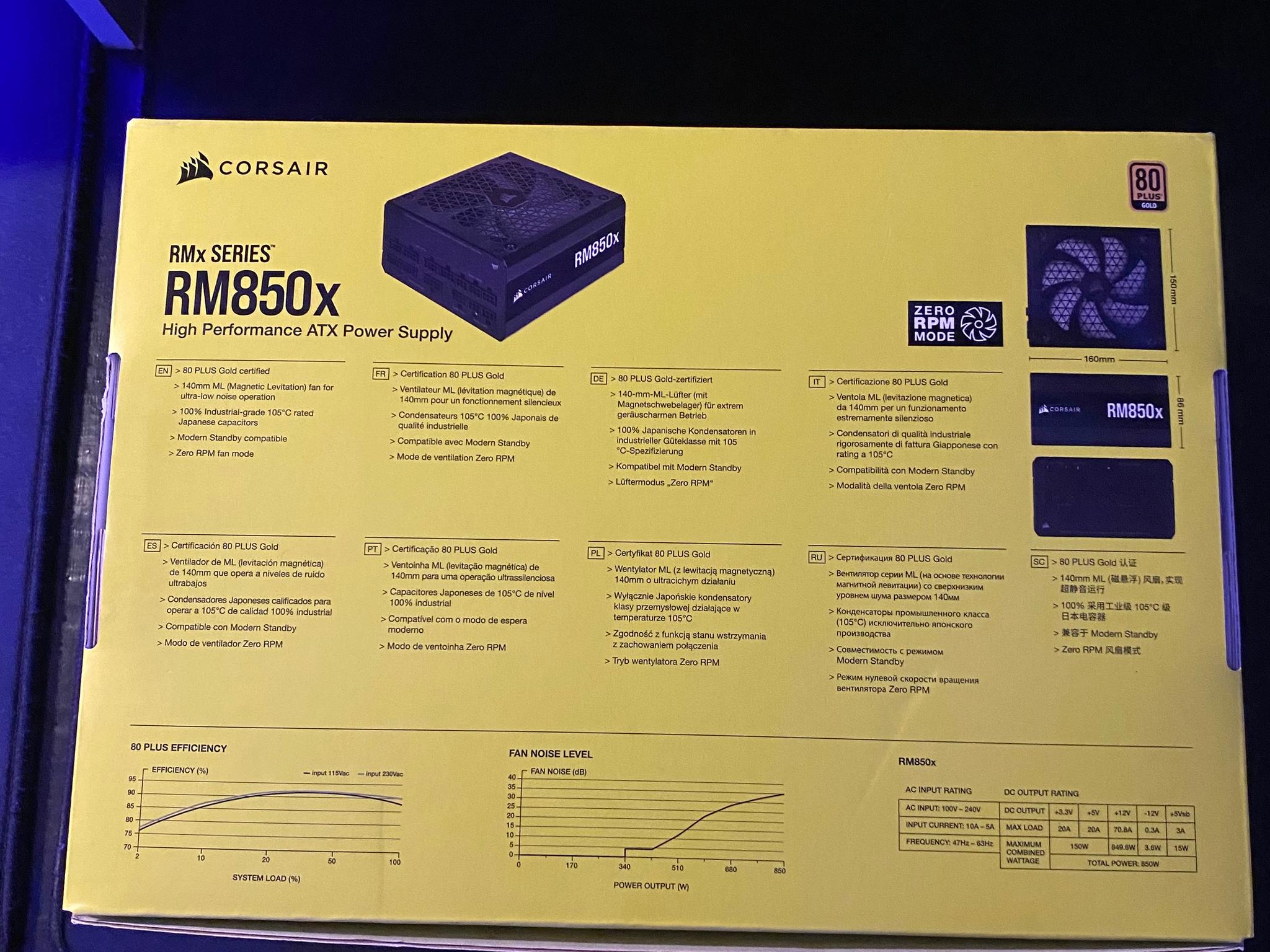 Corsair RMx Series™ RM850x / 850 Watt 80 PLUS Gold Fully Modular ATX PSU