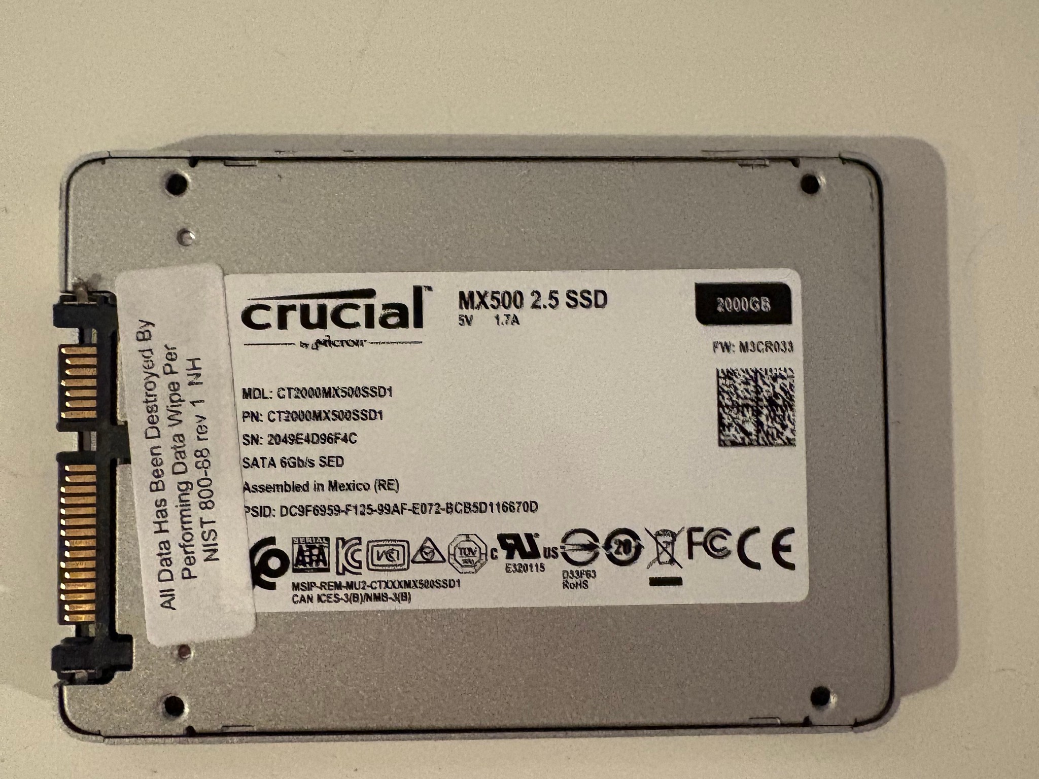 Crucial MX500 2TB Sata SSD