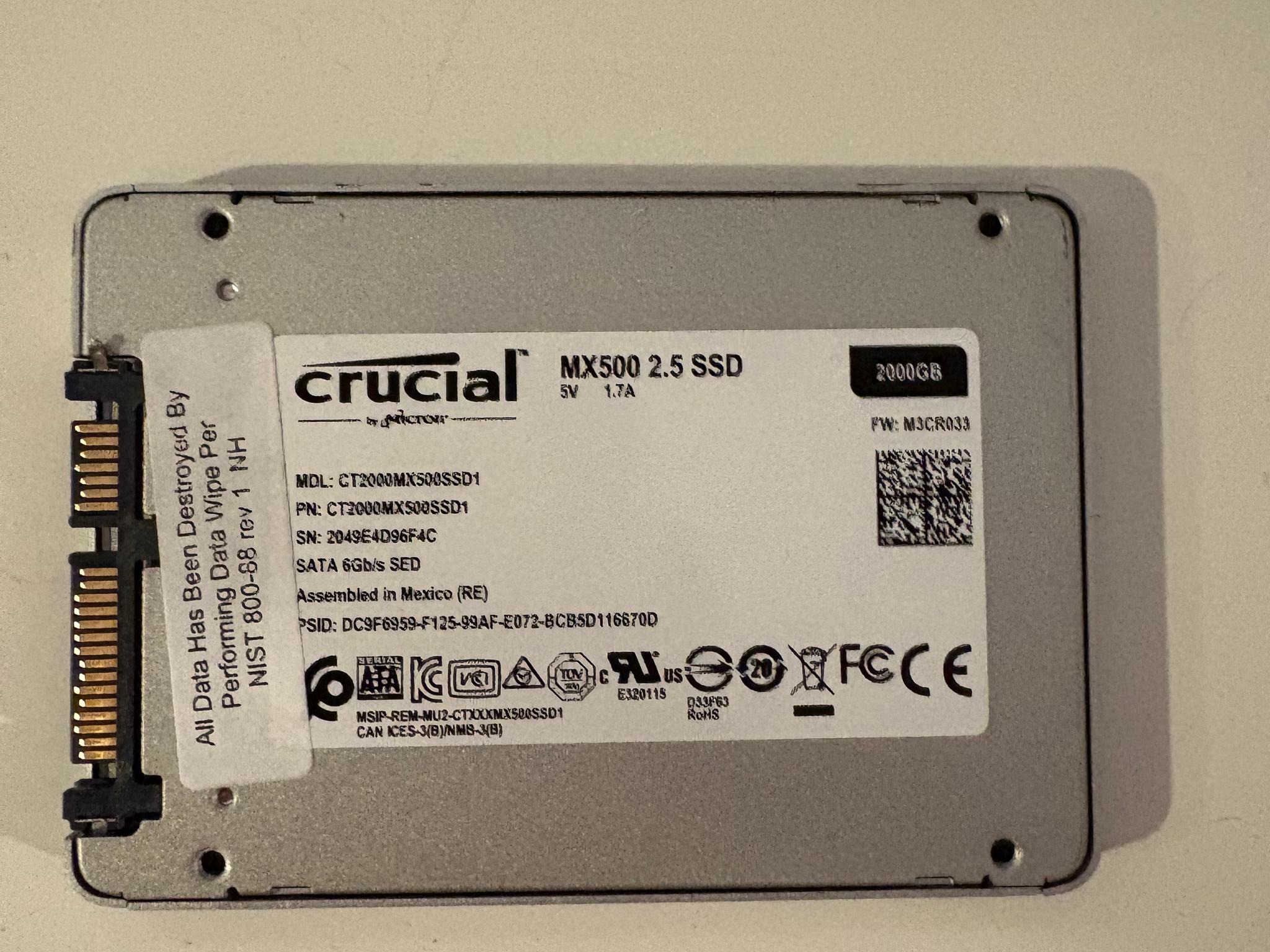 Crucial MX500 2TB Sata SSD