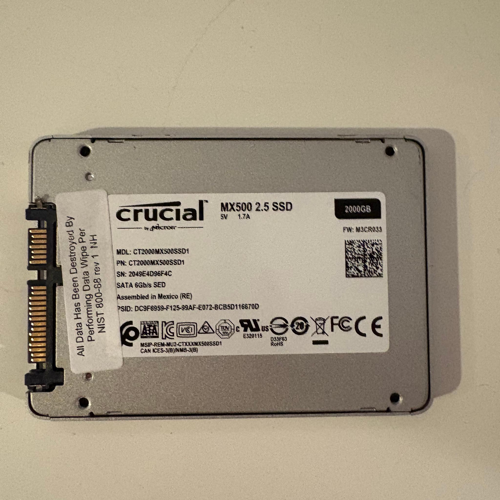 Crucial MX500 2TB Sata SSD