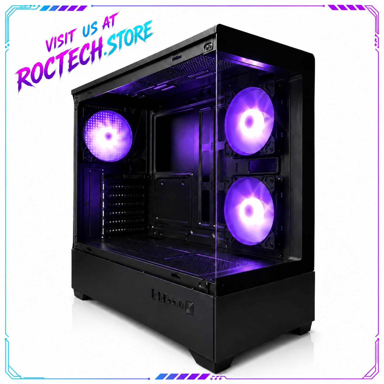 Black ATX Mid-Tower Gaming PC Case | Tempered Glass | 3 Pre-Installed Fans