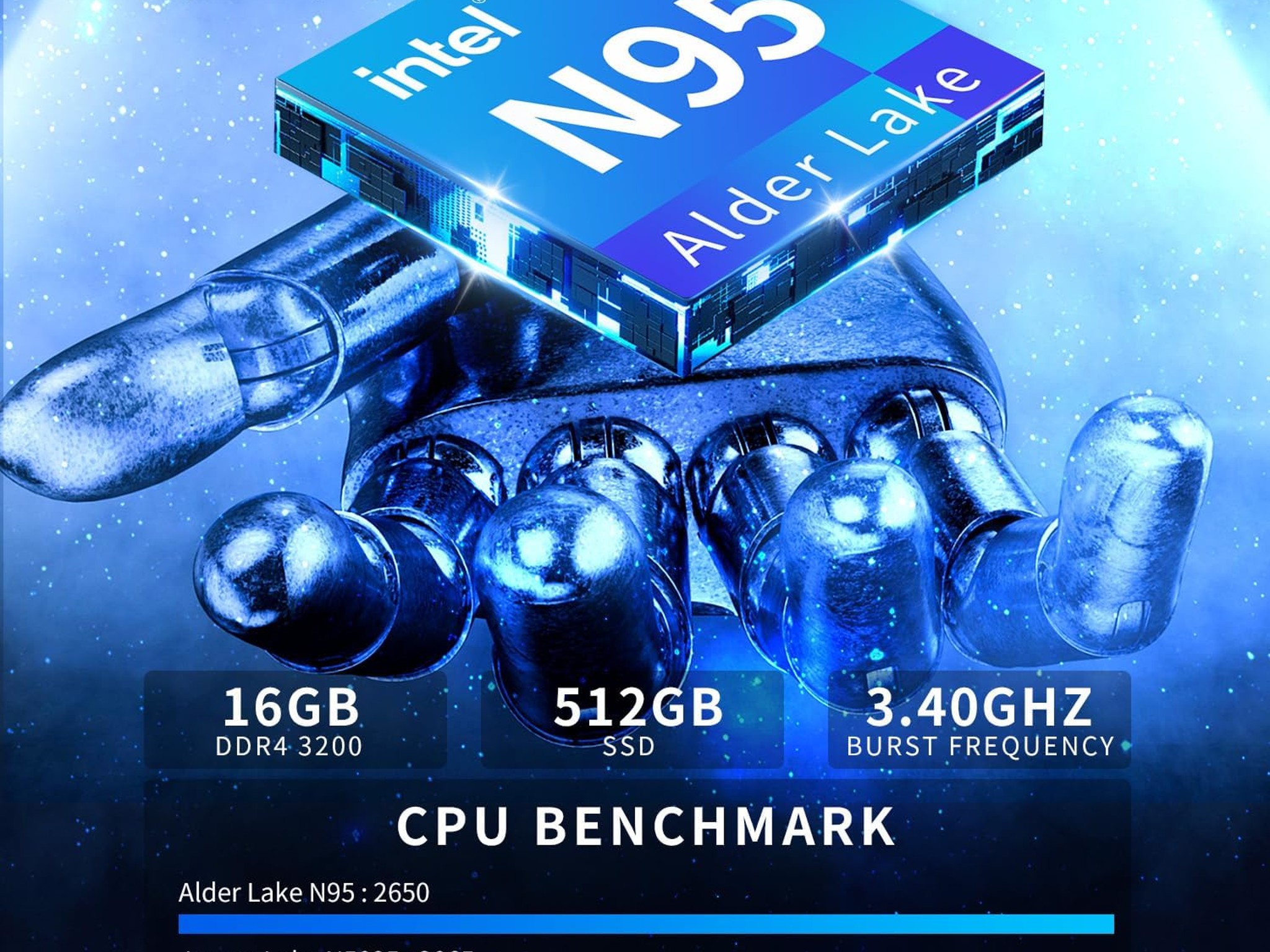 16 inch Laptop, 16GB DDR4 512GB SSD, Intel Quad-Core N95 Processor (up to 3.4Ghz) Windows 11 Pro