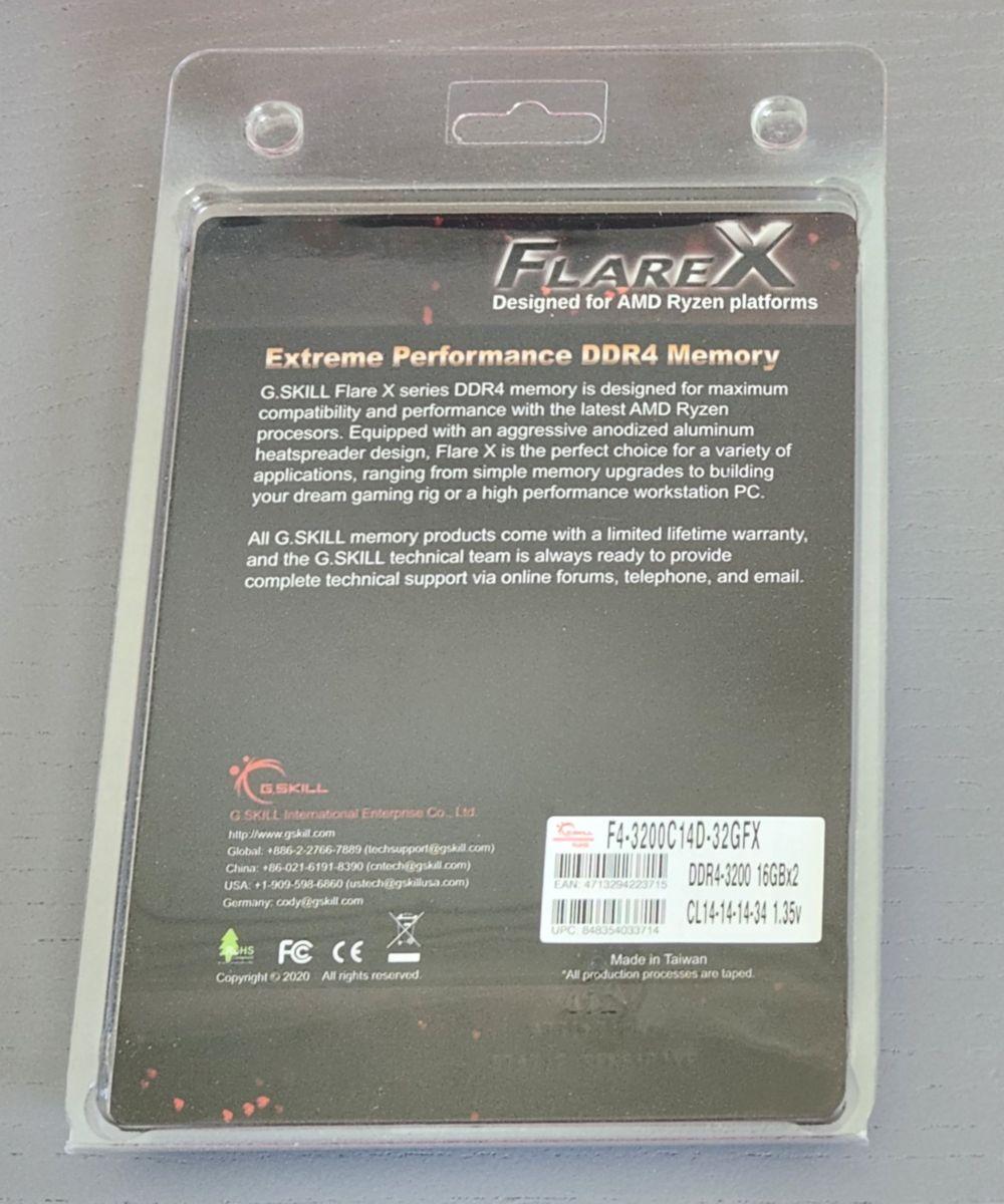 G.Skill 32GB 3200 CL14-14-14-34 DDR4 (2x16GB kit) FlareX for Ryzen AM4