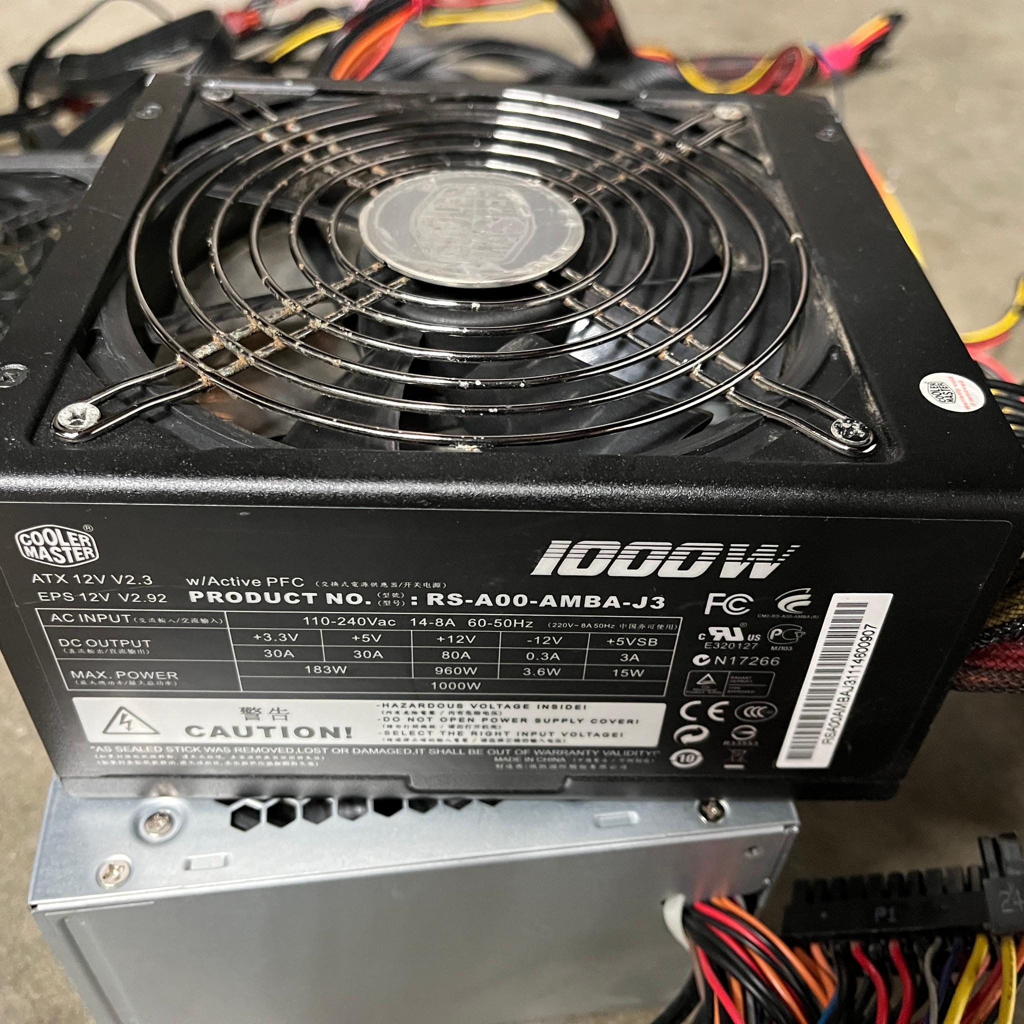 Lot of 6 ATX Desktop Power Supply 400w-1000w Cooler Master, EVGA, and More - Not Working, As‑Is