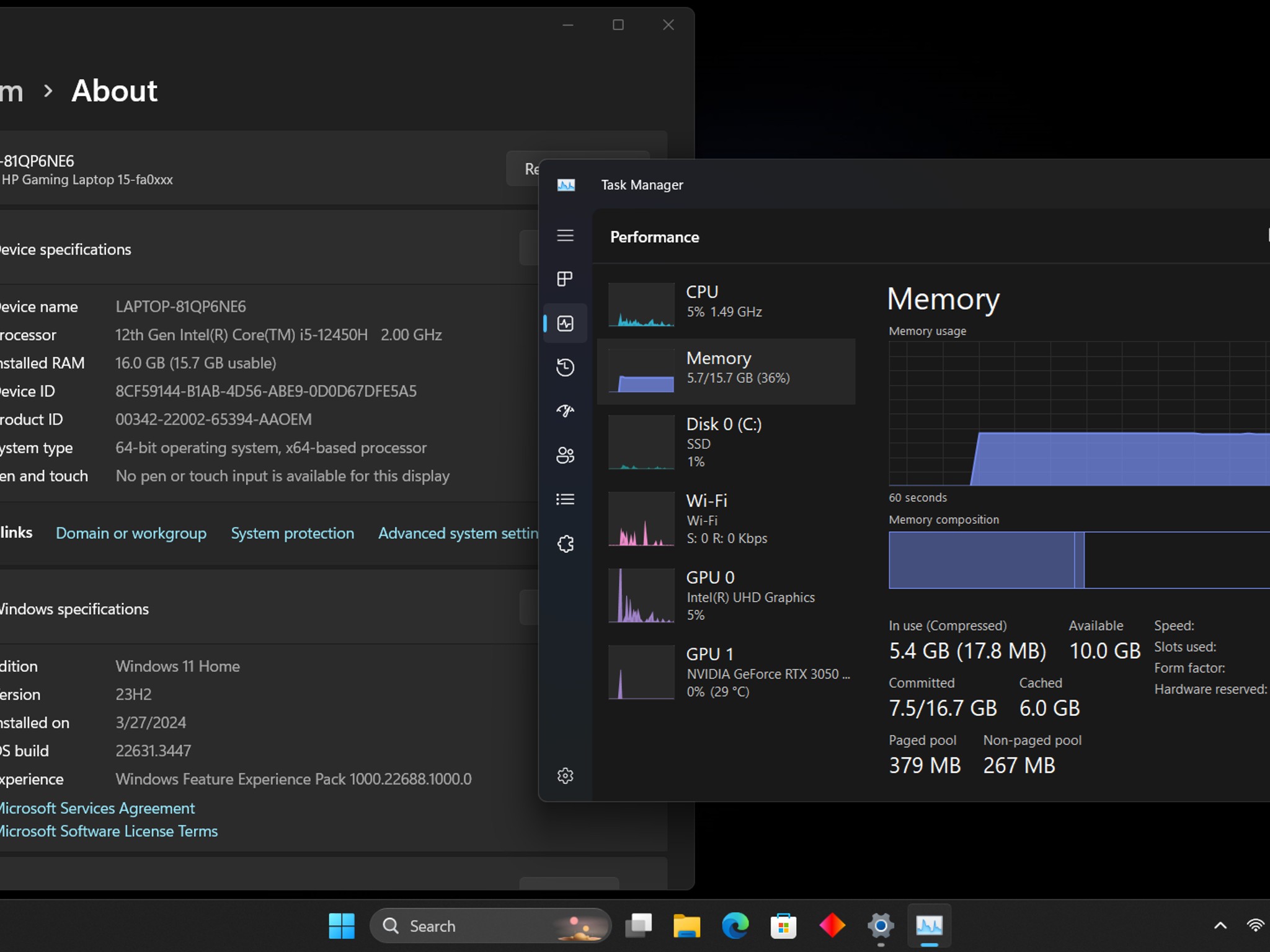 HP VICTUS 15.6" RTX 3050 i5-12450H 16GB 3200mhz 512GB NVMe 144Hz