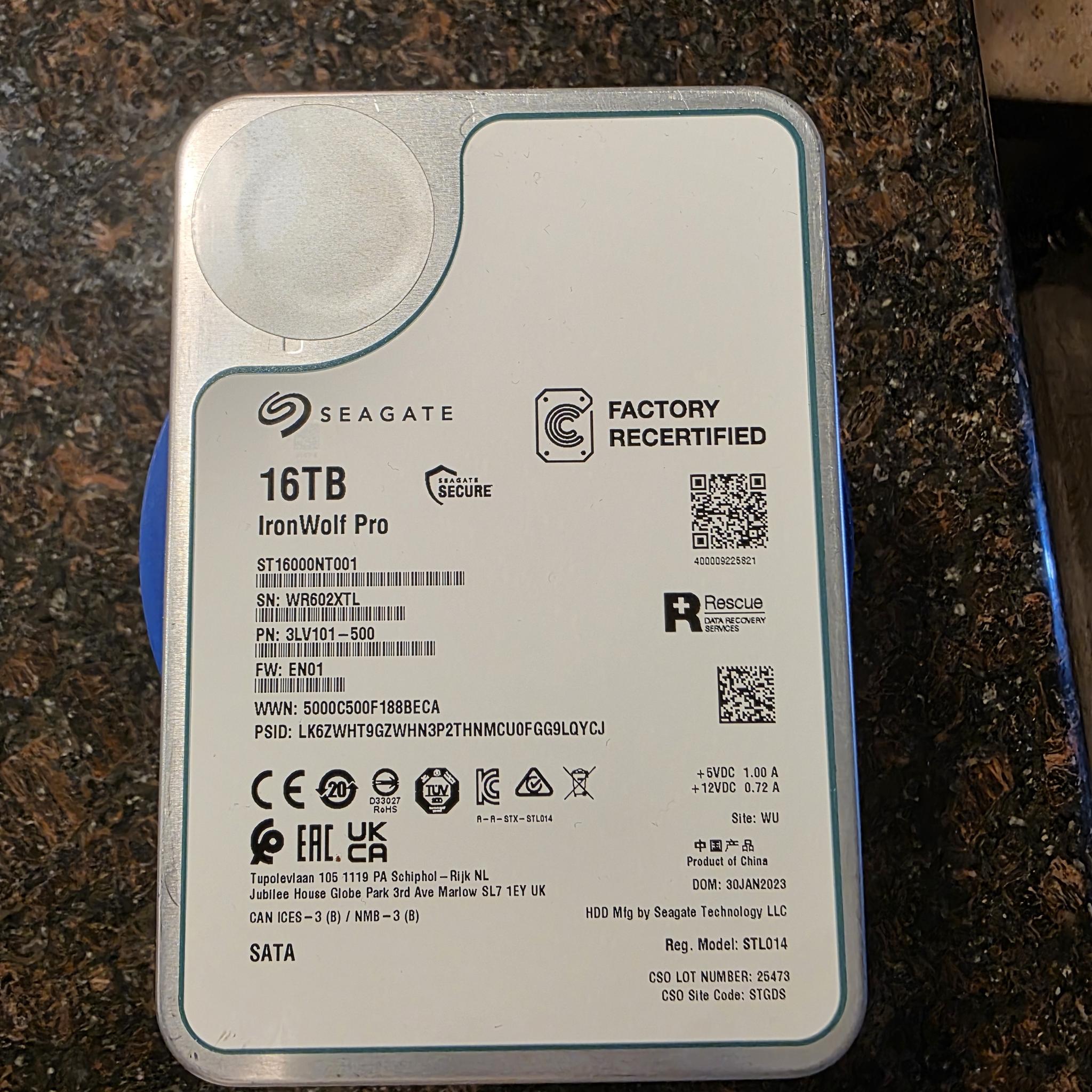 Seagate Factory Recertified Ironwolf Pro 16tb