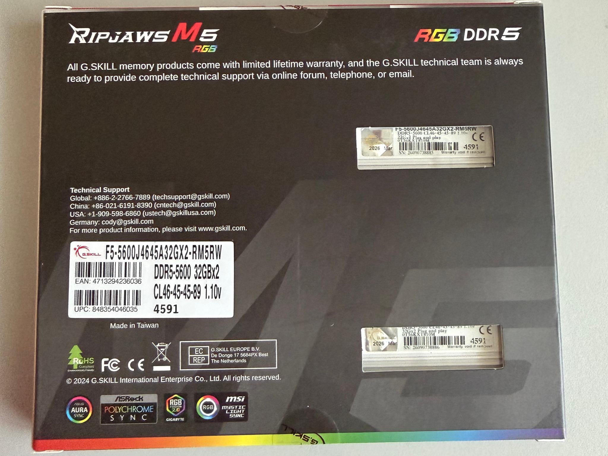 64gb G. Skill Ripjaws M5 RGB DDR5 5600mhz