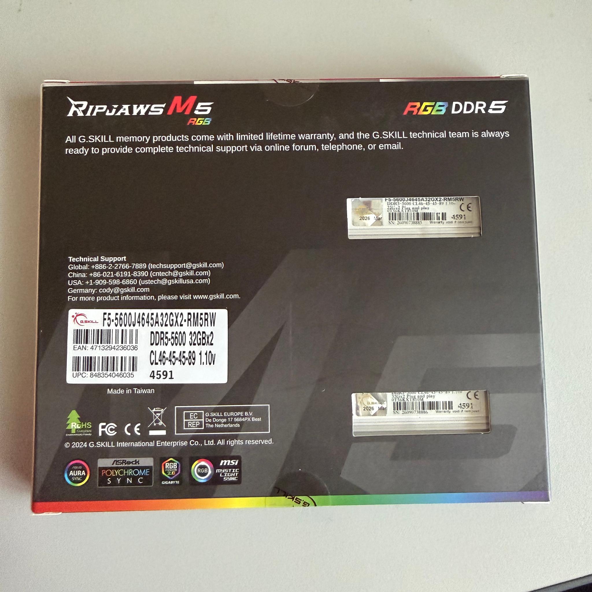 64gb G. Skill Ripjaws M5 RGB DDR5 5600mhz