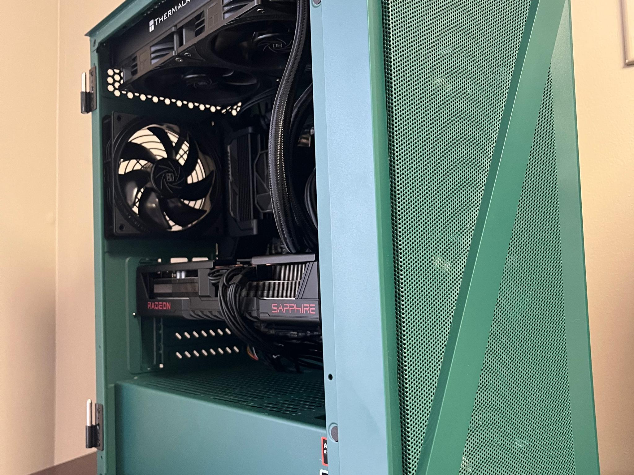 GREEN GOBLIN!!! MicroATX build with AMD Ryzen 9600X and 9070, 32GB DDR5, 2TB SSD