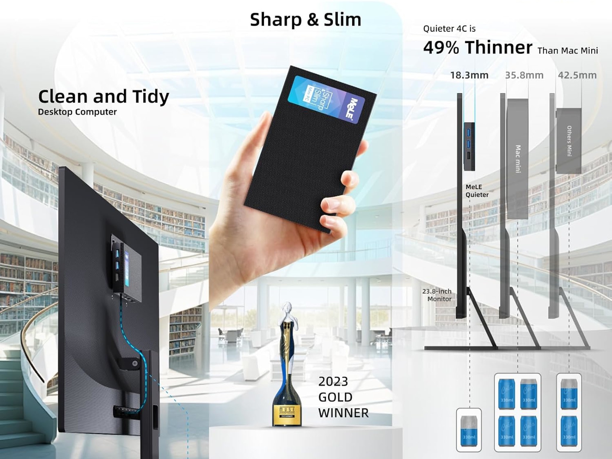 FANLESS Mini PC, Quieter 4C N150, 16GB DDR4 RAM 512GB