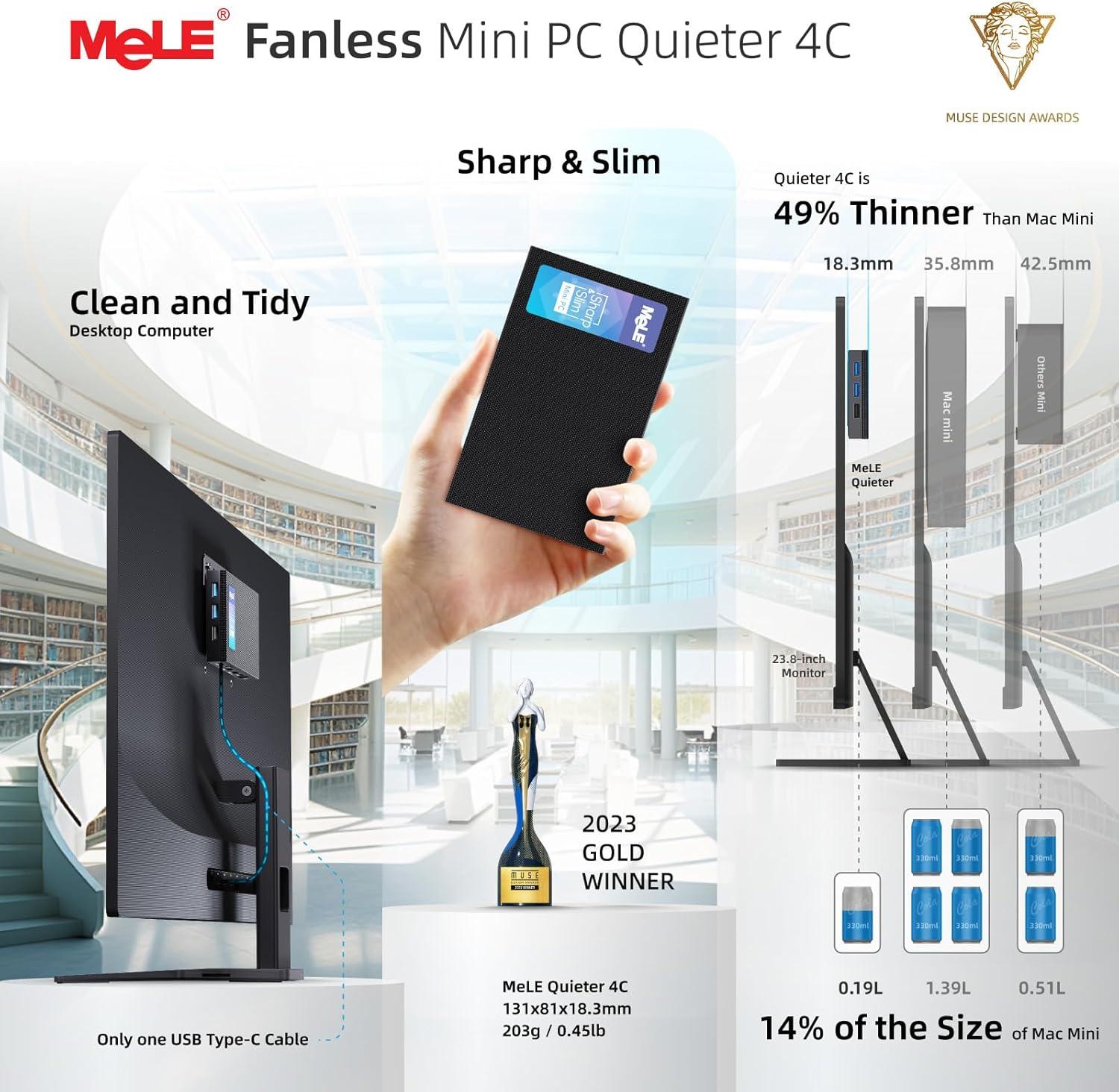 FANLESS Mini PC, Quieter 4C N150, 16GB DDR4 RAM 512GB