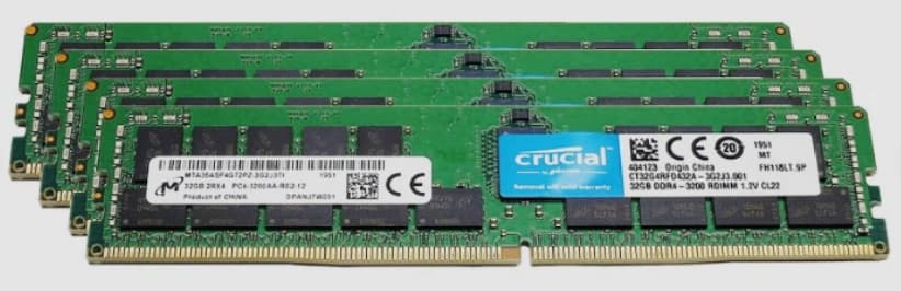 LOT OF 4PCS Crucial CT32G4RFD432A 128GB 4x 32GB 3200MHz DDR4 RDIMM Server Memory