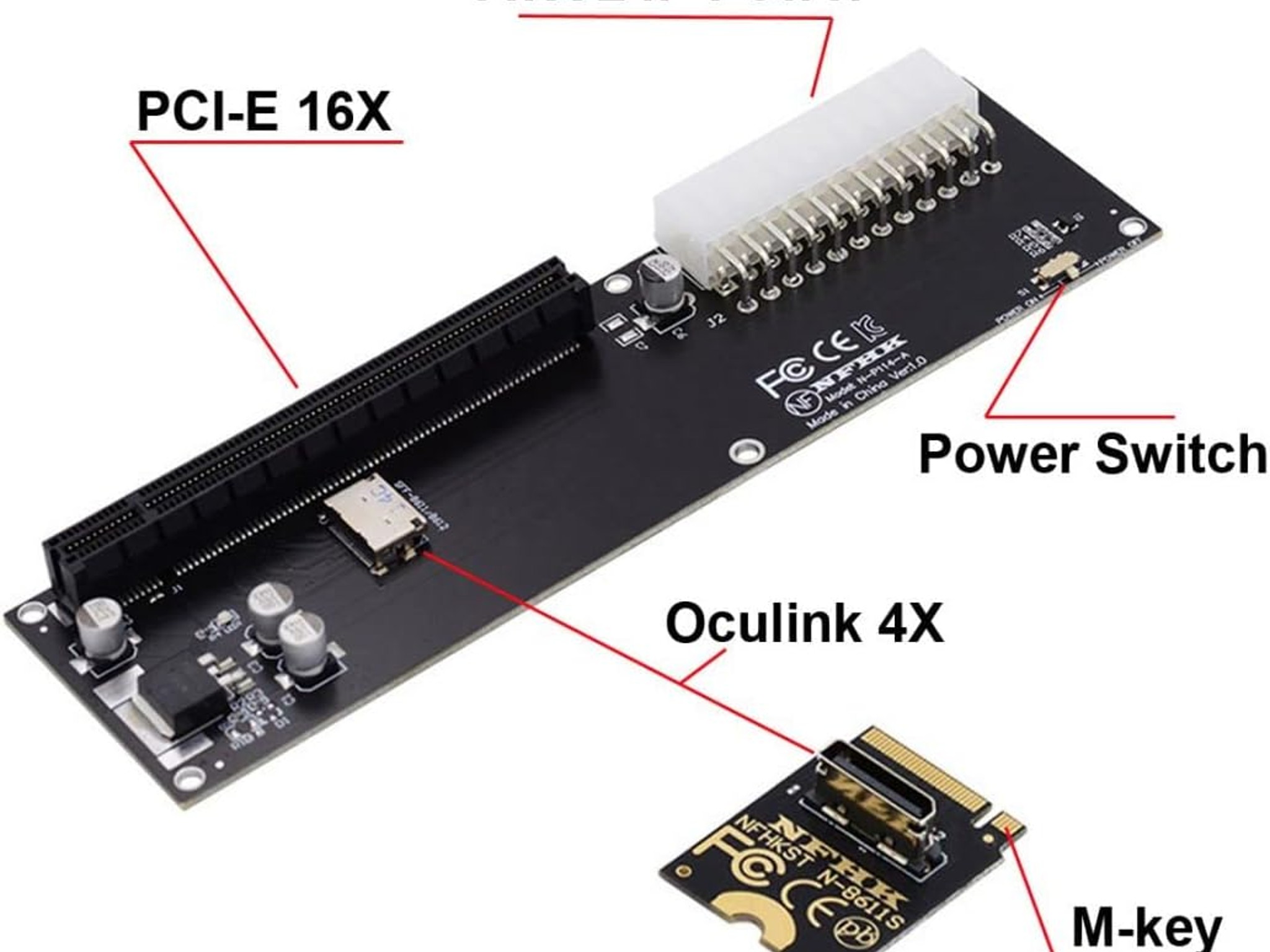 Oculink SFF-8612 to PCI-E 3.0 4.0 M.2 M-Key to SFF-8611 Host Adapter for eGPU GPD W Cabe 32Gb/s