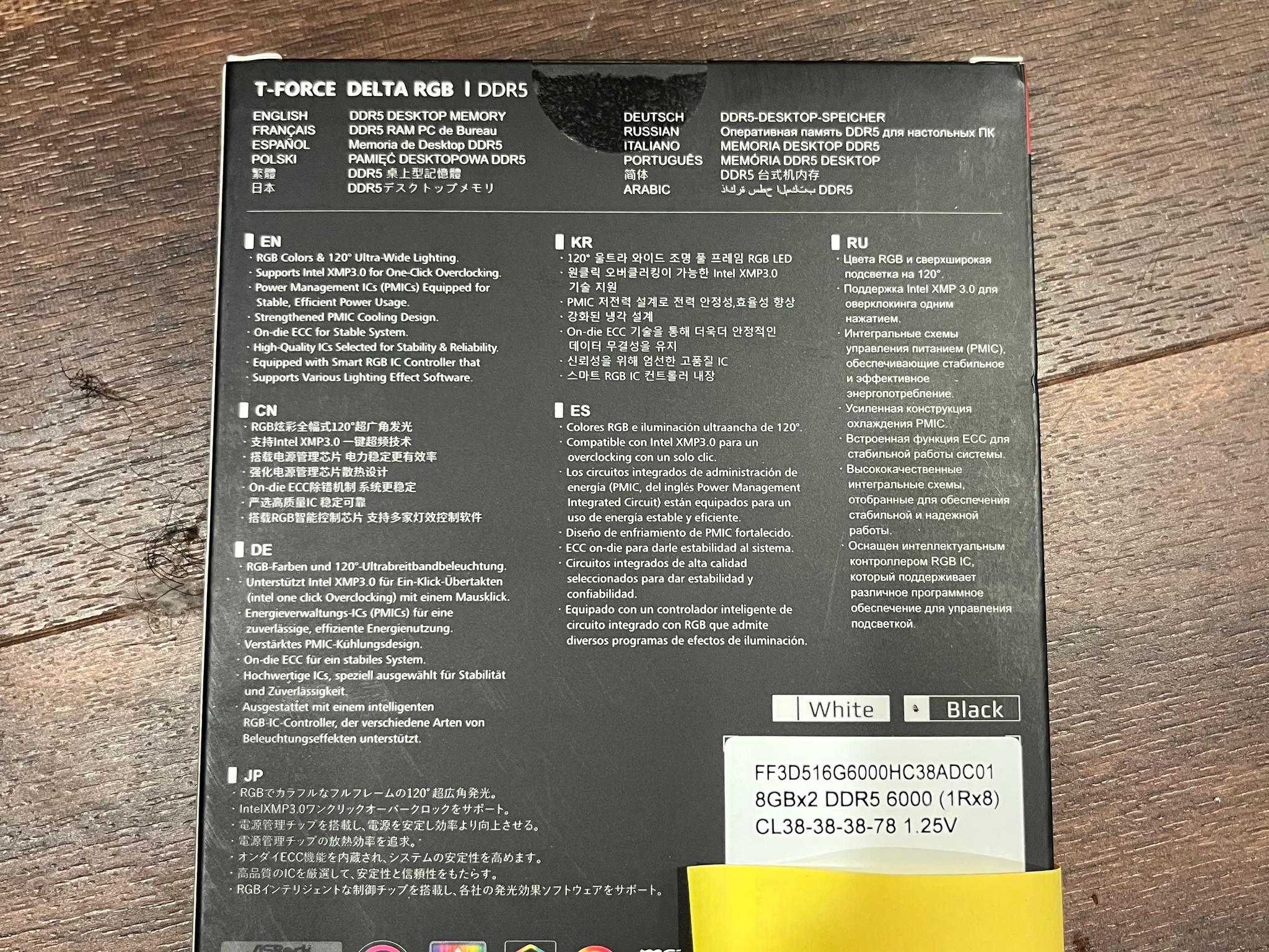 DDR5 6000 16GB T-FORCE DELTA - New in box - Black