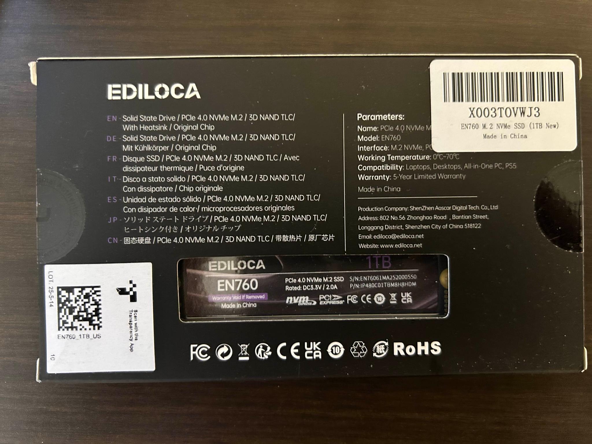 Ediloca EN760 1TB Gen 4x4 NVMe M.2 ssd (With heatsink)