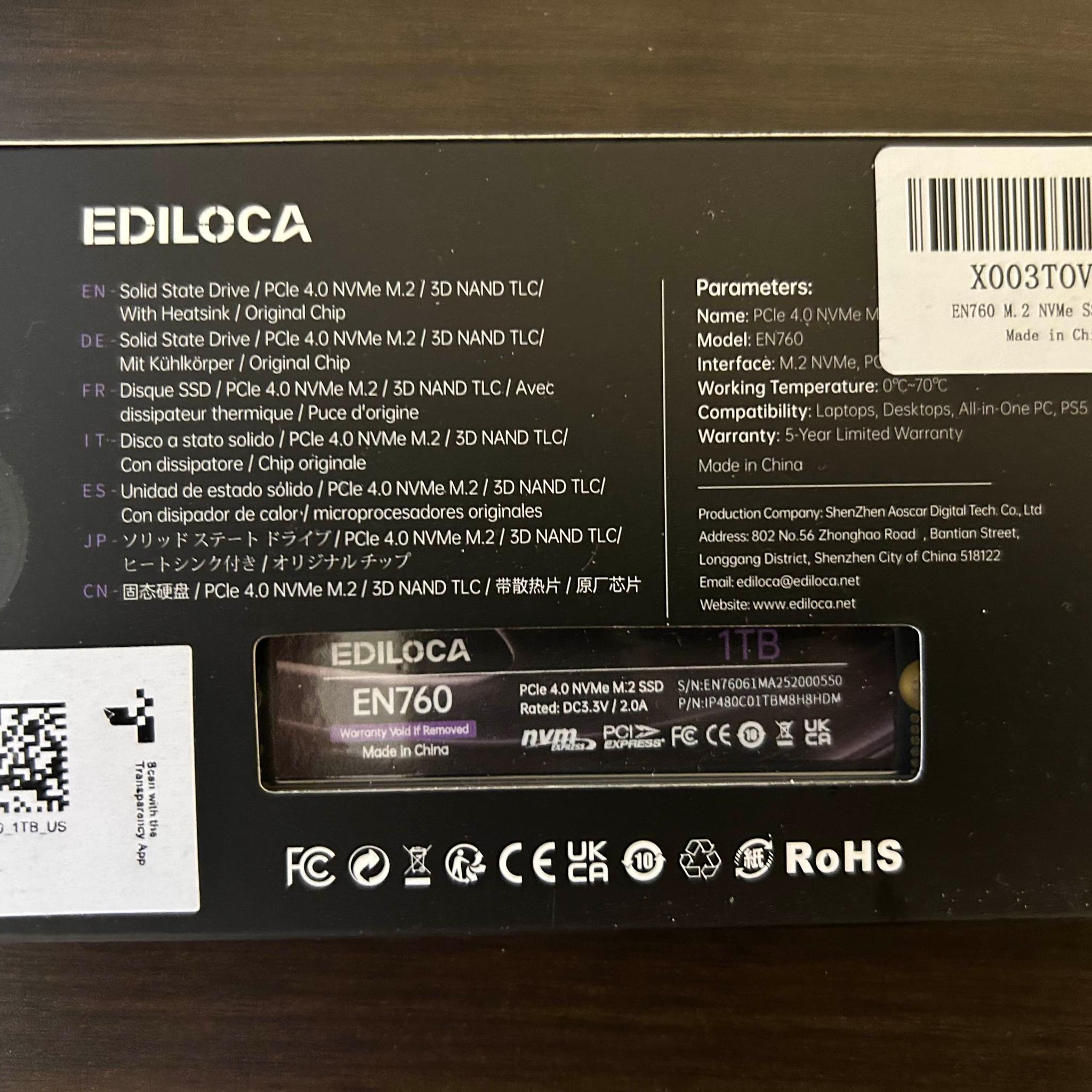 Ediloca EN760 1TB Gen 4x4 NVMe M.2 ssd (With heatsink)