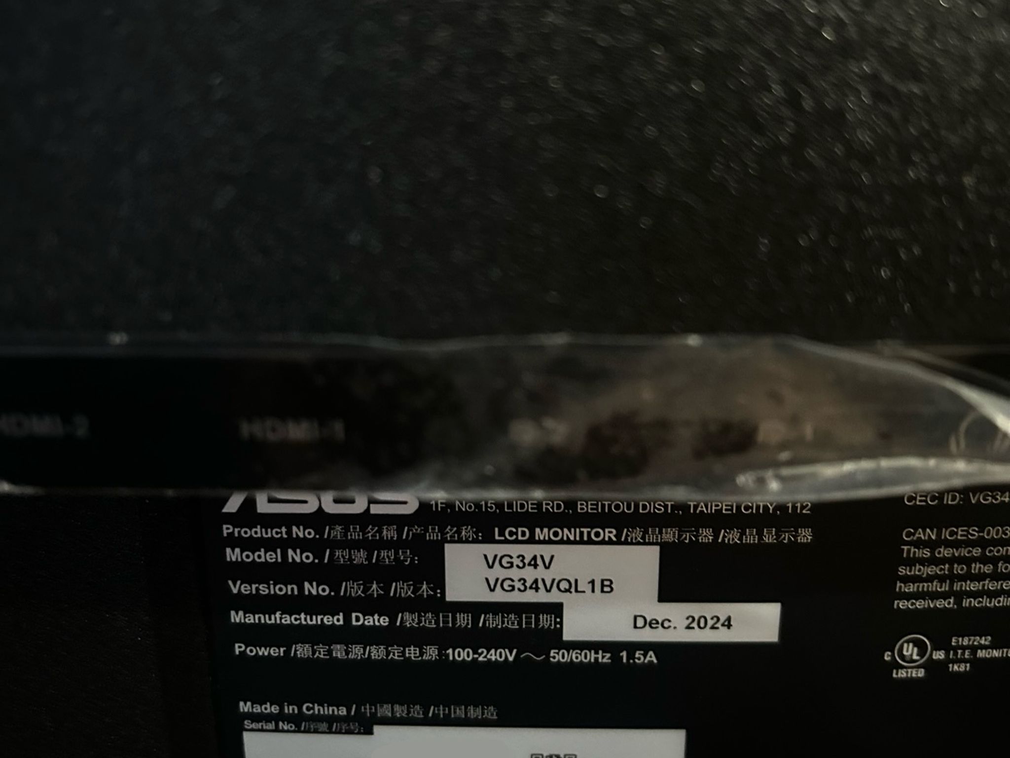 ASUS 34" 2K UWQHD (3440 x 1440) 165Hz UltraWide Curved Screen Gaming Monitor (VG34VQL1B)