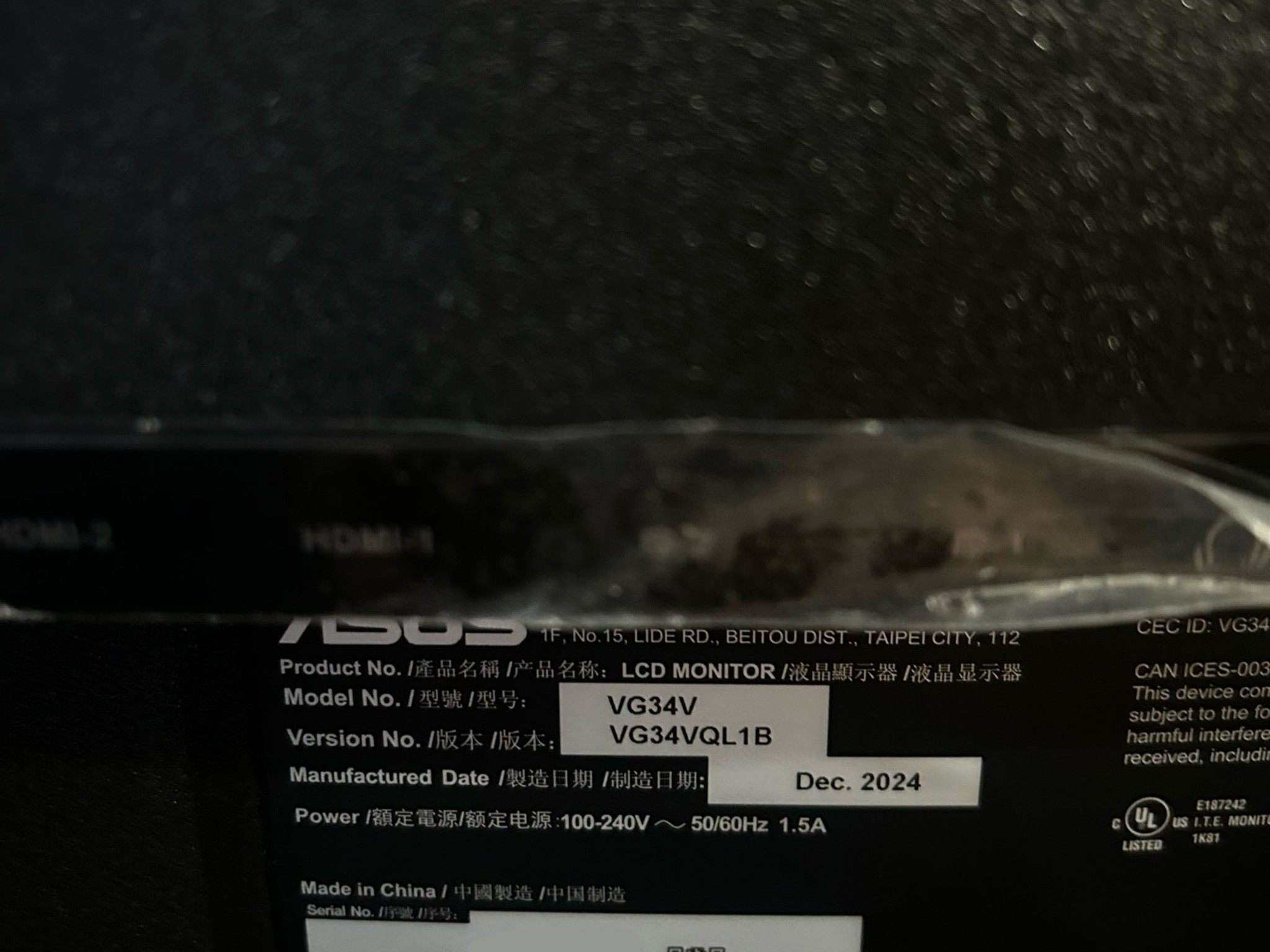 ASUS 34" 2K UWQHD (3440 x 1440) 165Hz UltraWide Curved Screen Gaming Monitor (VG34VQL1B)