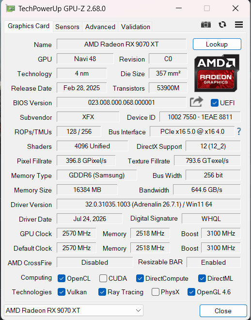 XFX Mercury AMD Radeon RX 9070XT OC Gaming Edition with RGB