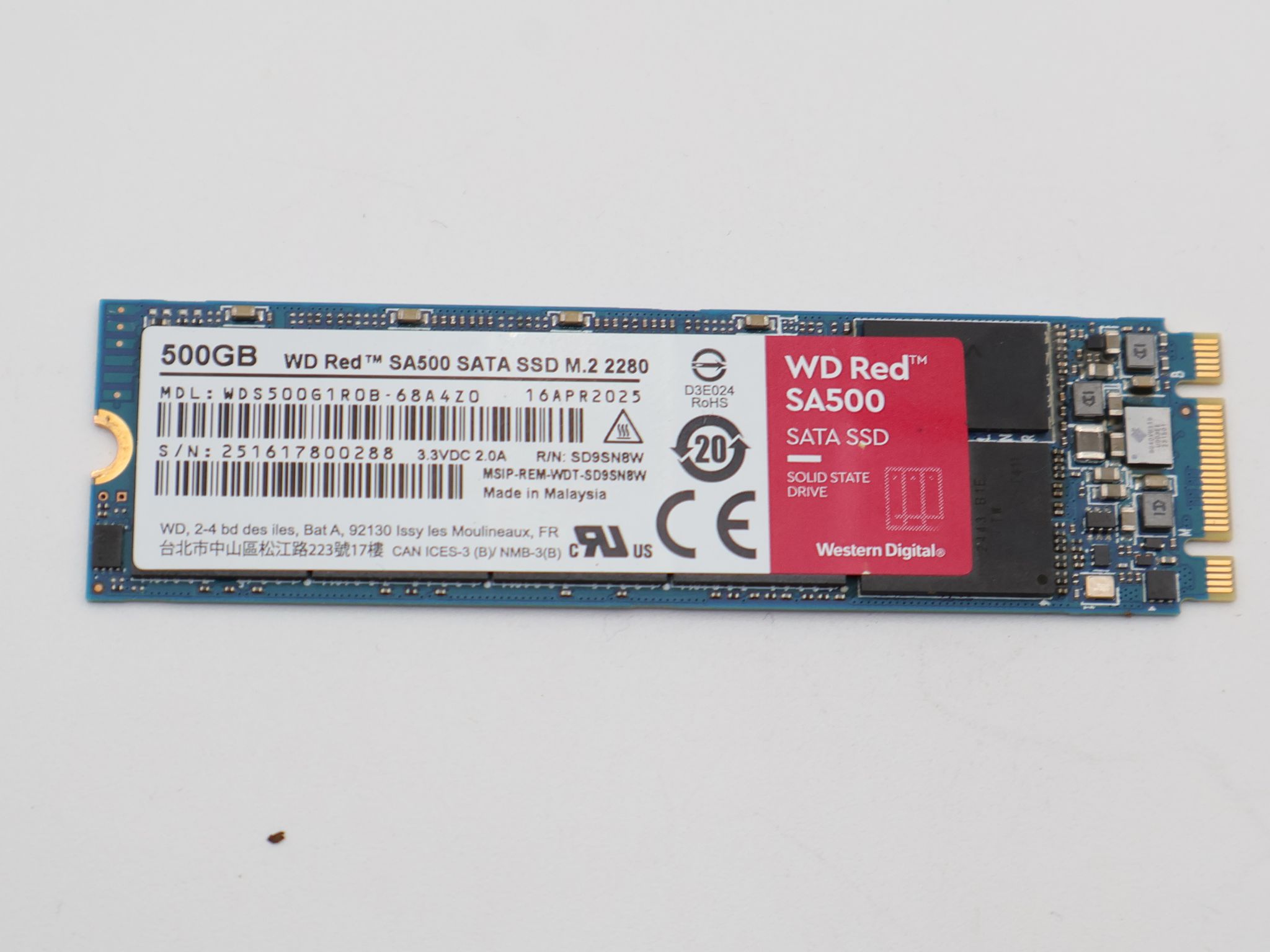 WD Red SA500 500GB M.2 2280 SATA NAS SSD - 560MB/s - Warranty Until August 2030 - Like New
