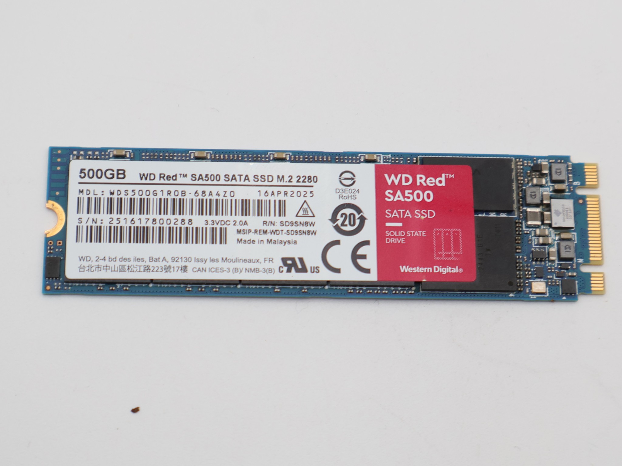 WD Red SA500 500GB M.2 2280 SATA NAS SSD - 560MB/s - Warranty Until August 2030 - Like New