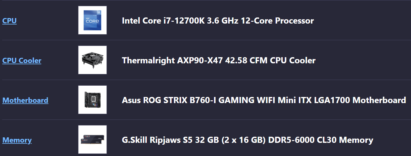 Intel i7 12700K + ASUS B760-I Mini ITX + G.Skill 32GB DDR5 Bundle