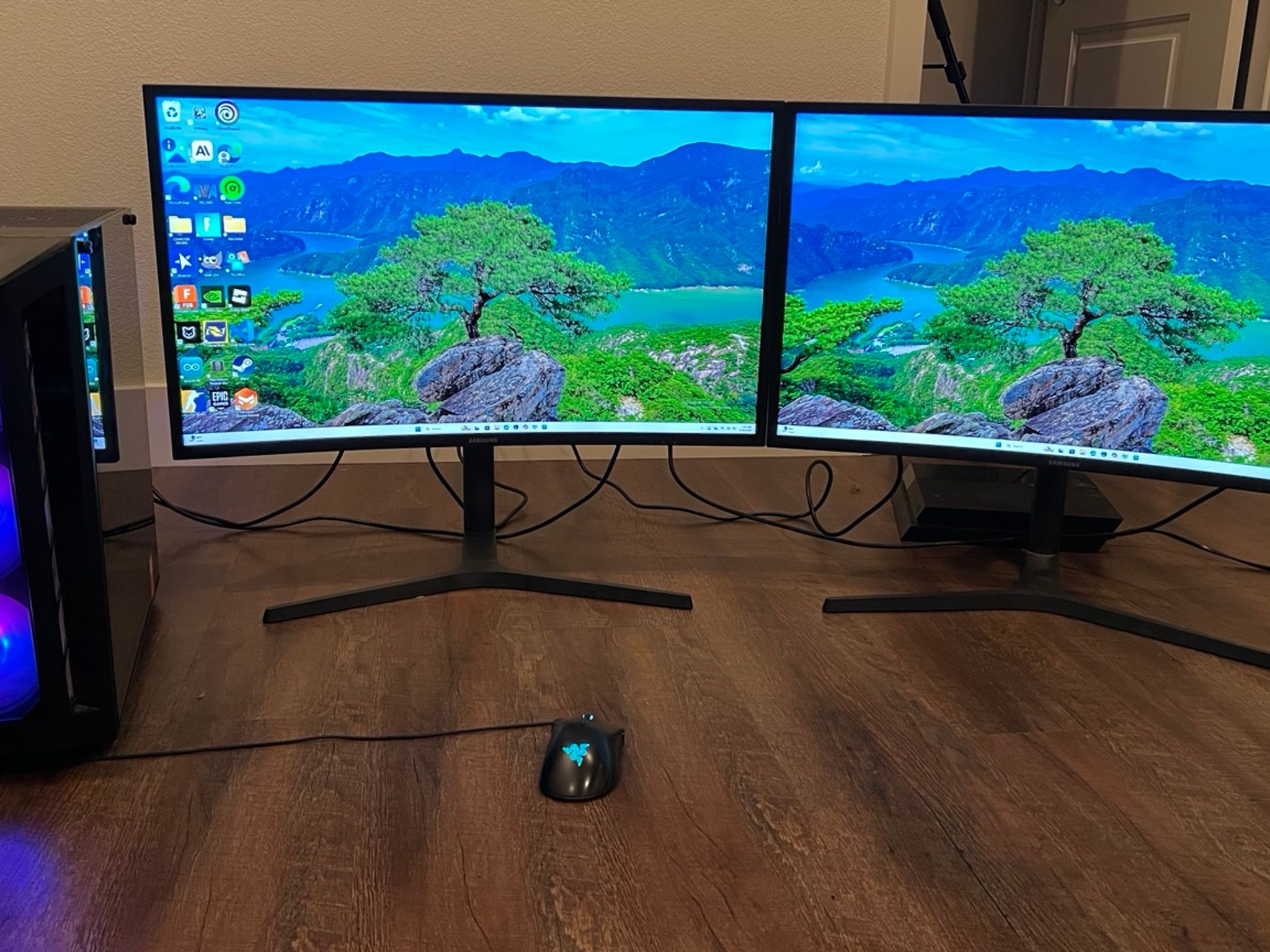 Two 32" Curved Samsung C32HG70 Monitors