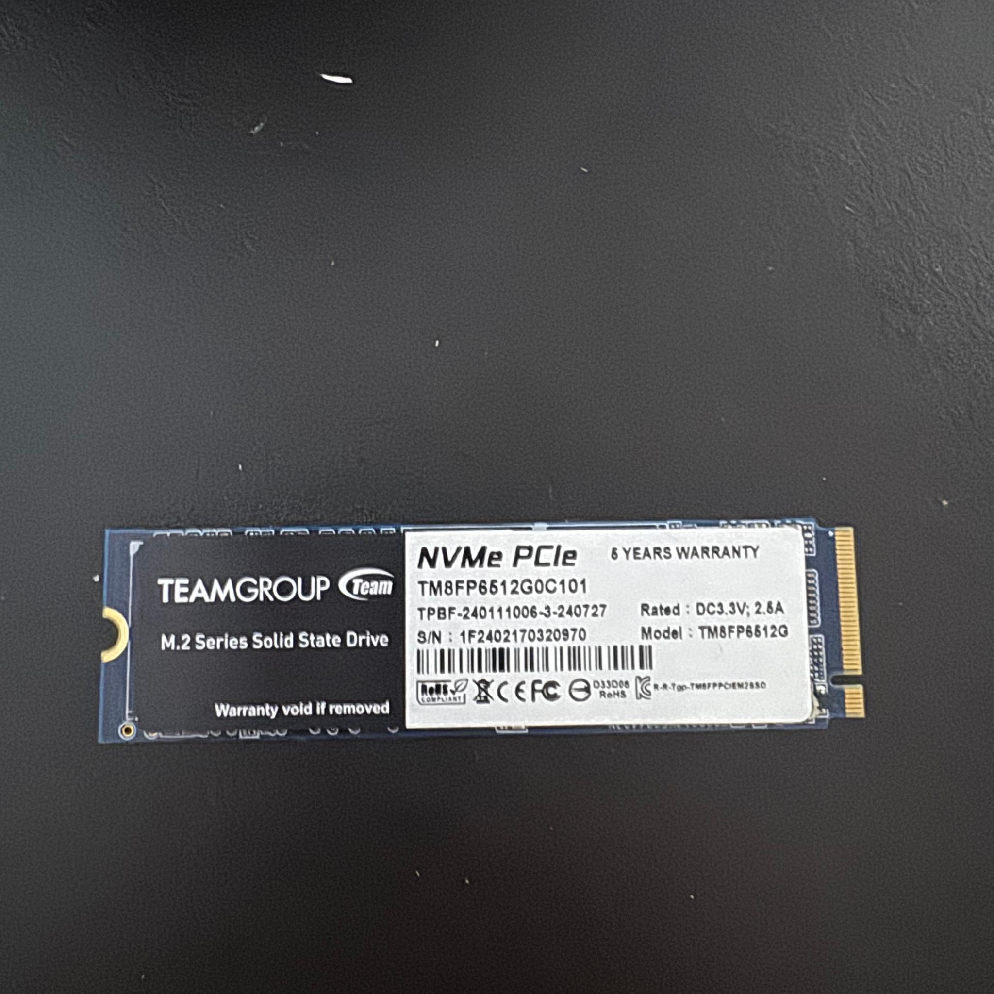 TeamGroup 512GB NVMe M.2 SSD – Fast Boot Drive – Tested & Working