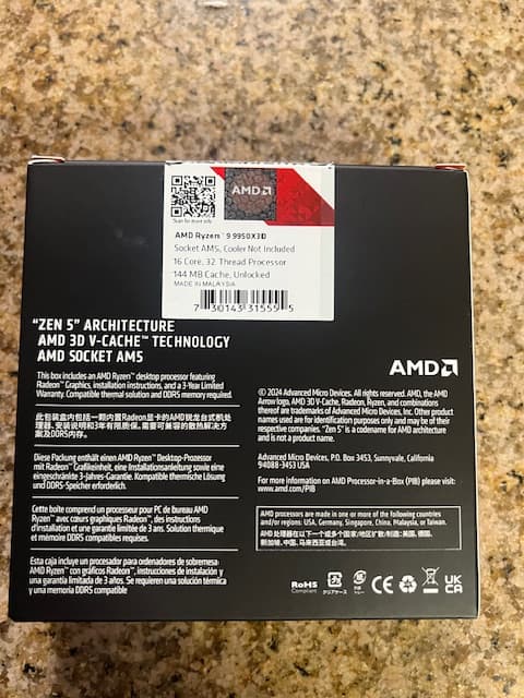 AMD Ryzen 9 9950X3D, ASUS B650-E TUF Gaming WiFi AM5, G.Skill Flare X5 Series 32GB DDR5-6000 CL32
