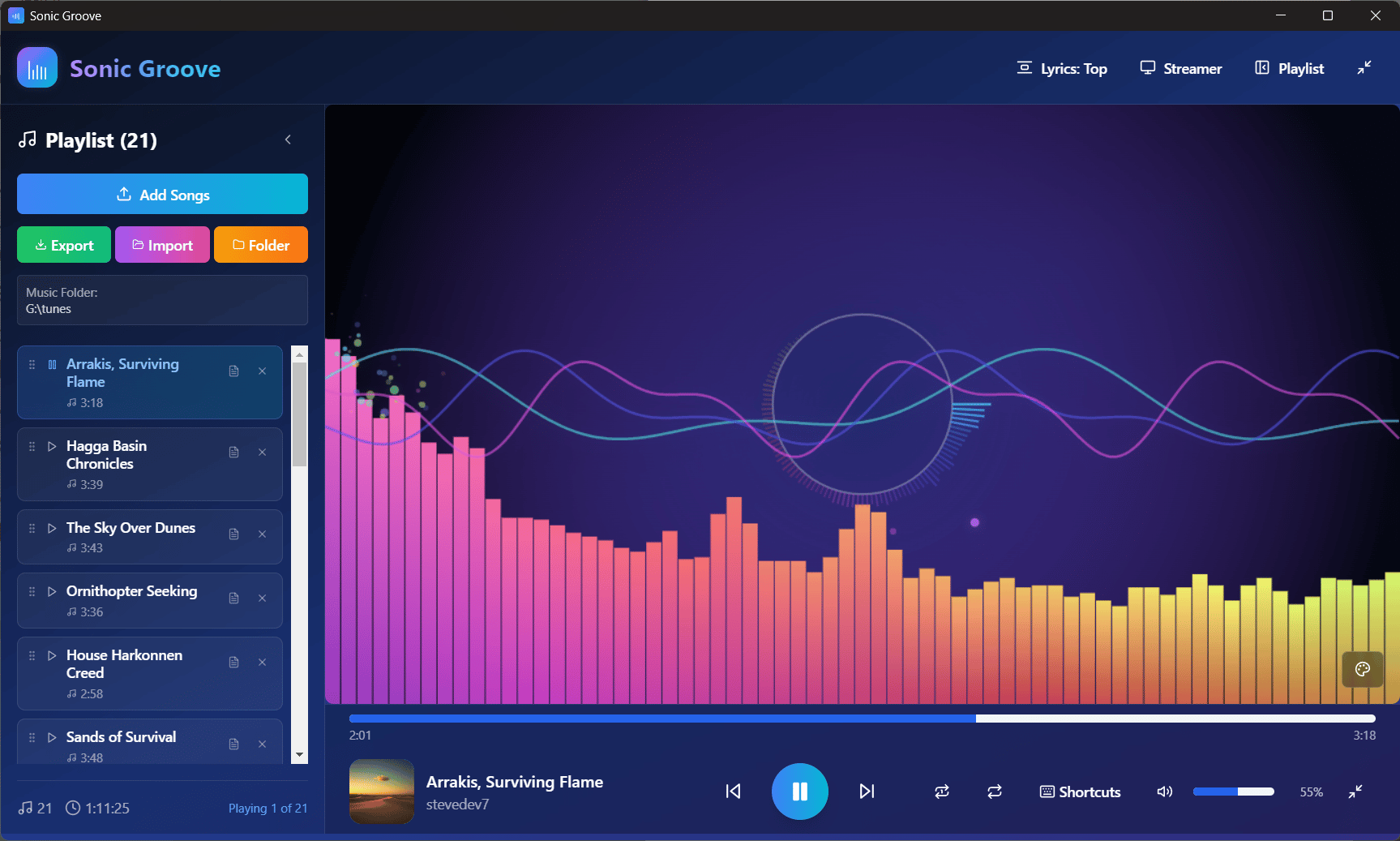 Sonic Groove Flash Drive - Mp3 player/visualizer - Win/Linux/Steam Deck