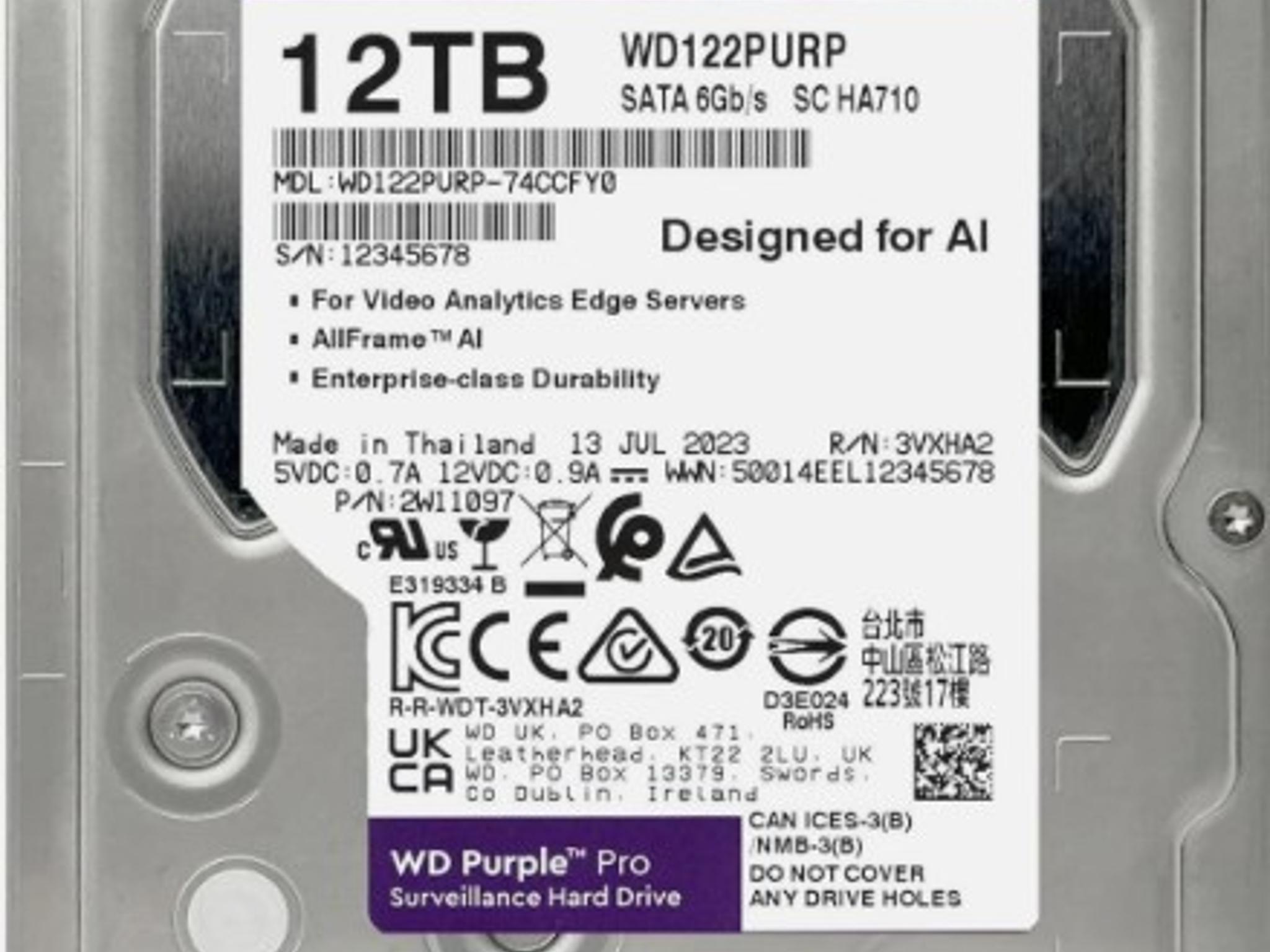 WD 12TB WD Purple Pro Surveillance Internal Hard Drive HDD WD122PURP