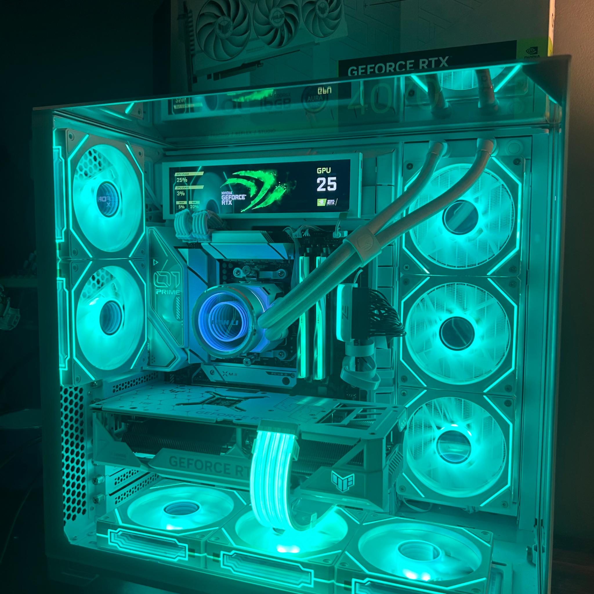 * 		4070 ti super, 7900x, 32GB ram, 2TB Nvme, lian li all white pc build