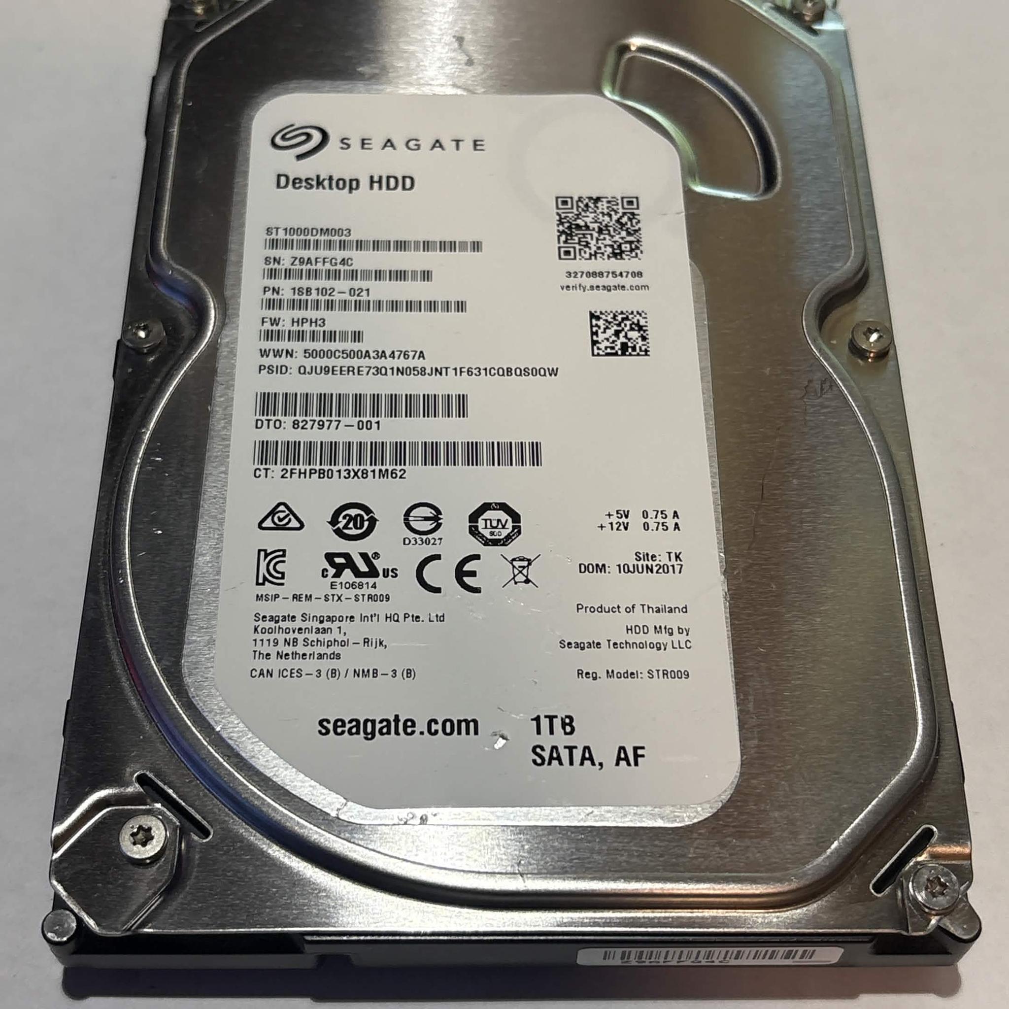 Seagate 1TB 7200RPM SATA Hard Drive | Tested & Healthy