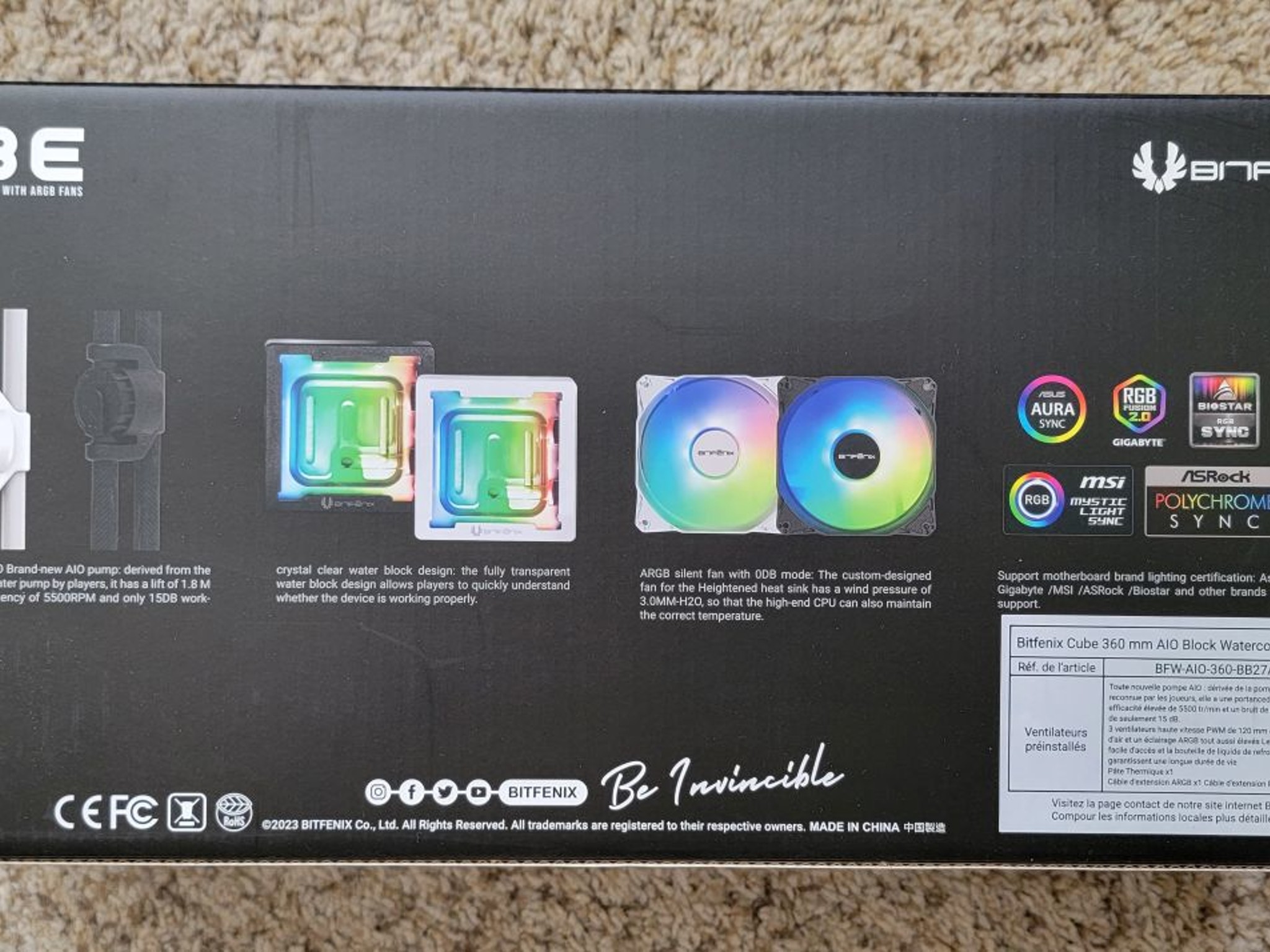 BitFenix Cube AIO ARGB CPU Liquid Cooler 360mm Radiator (Black) - Brand New In Box