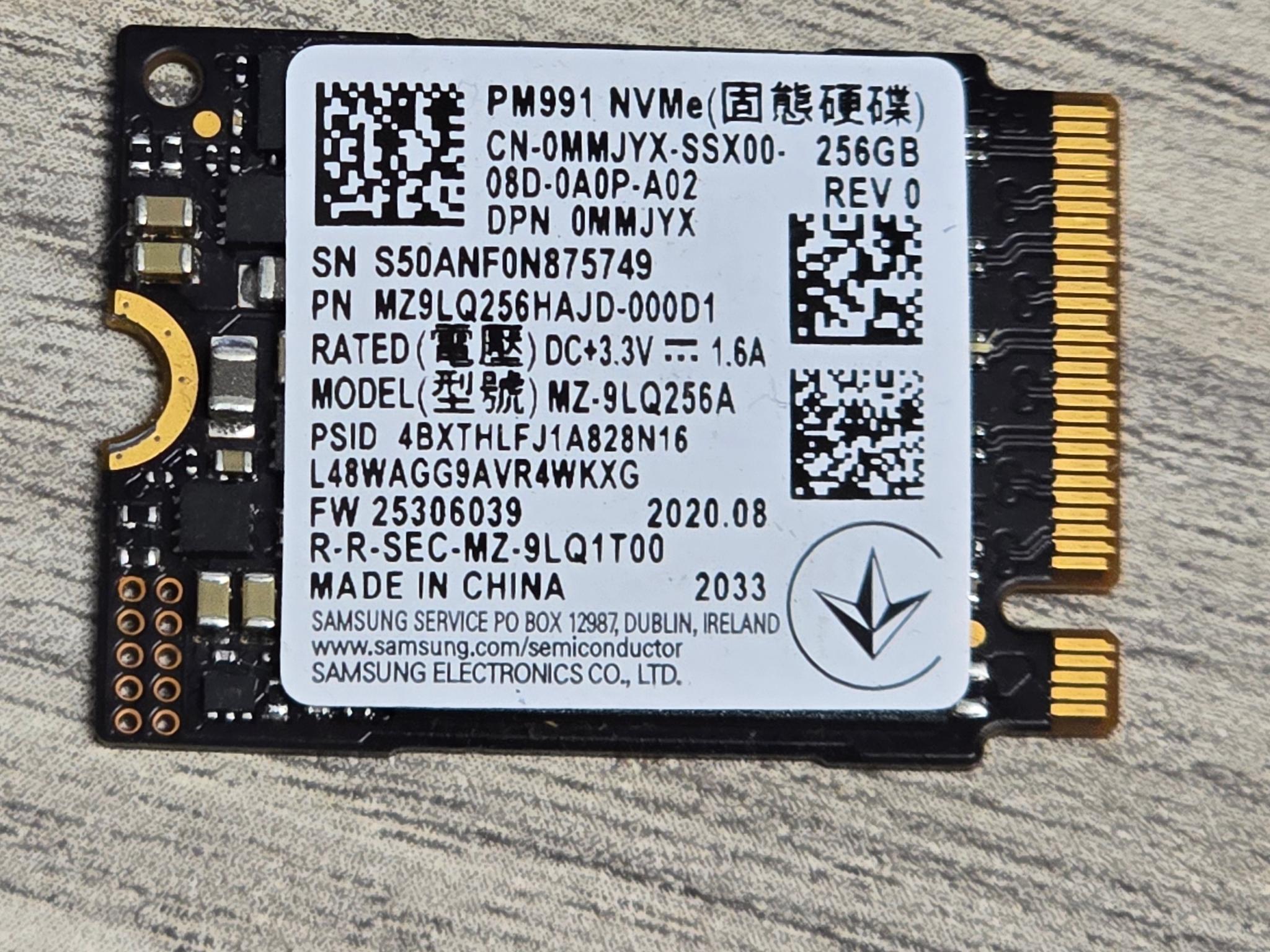 Samsung SSD 256GB PM991 M.2 2230 42mm PCIe 3.0 x4 NVMe