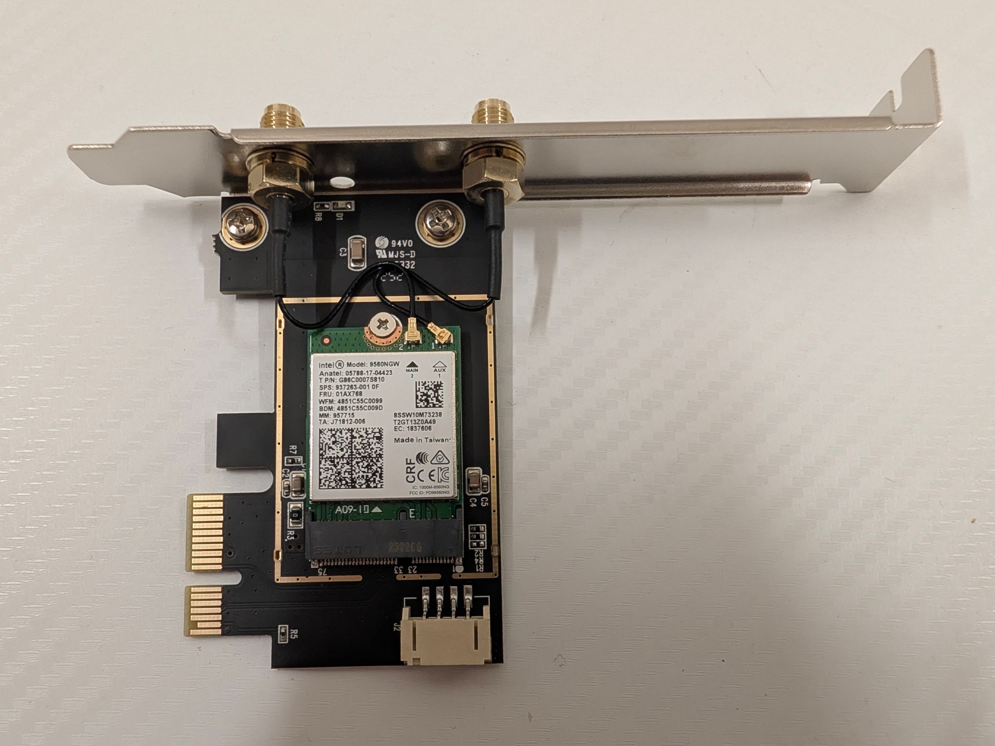 WiFi 5 PCIe Card | Intel AC 9560 Chip, 867Mbps Dual-Band 2.4GHz/5GHz, Bluetooth 4.2