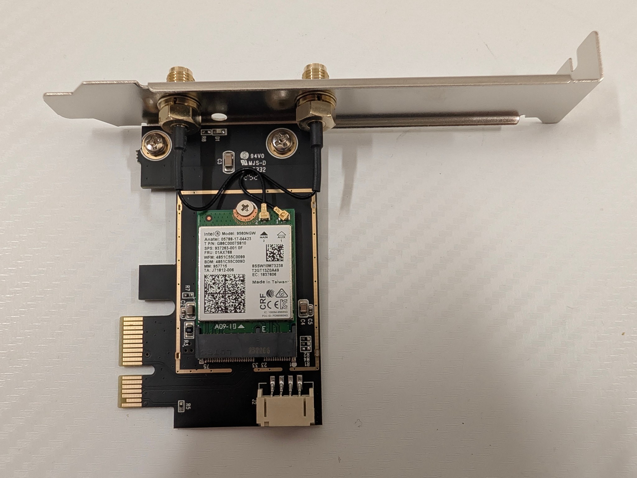 WiFi 5 PCIe Card | Intel AC 9560 Chip, 867Mbps Dual-Band 2.4GHz/5GHz, Bluetooth 4.2