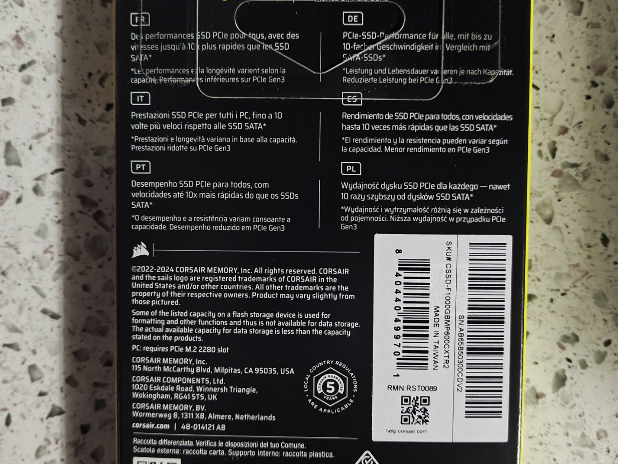 Corsair MP600 CORE XT M.2 2280 1TB PCI-Express 4.0 x4 3D QLC Internal (SSD) CSSD-F1000GBMP600CXTR2