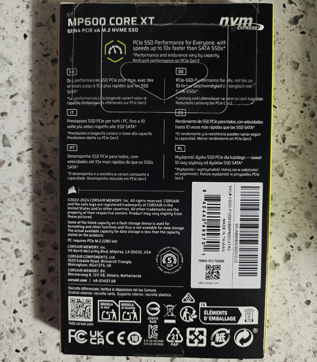 Corsair MP600 CORE XT M.2 2280 1TB PCI-Express 4.0 x4 3D QLC Internal (SSD) CSSD-F1000GBMP600CXTR2