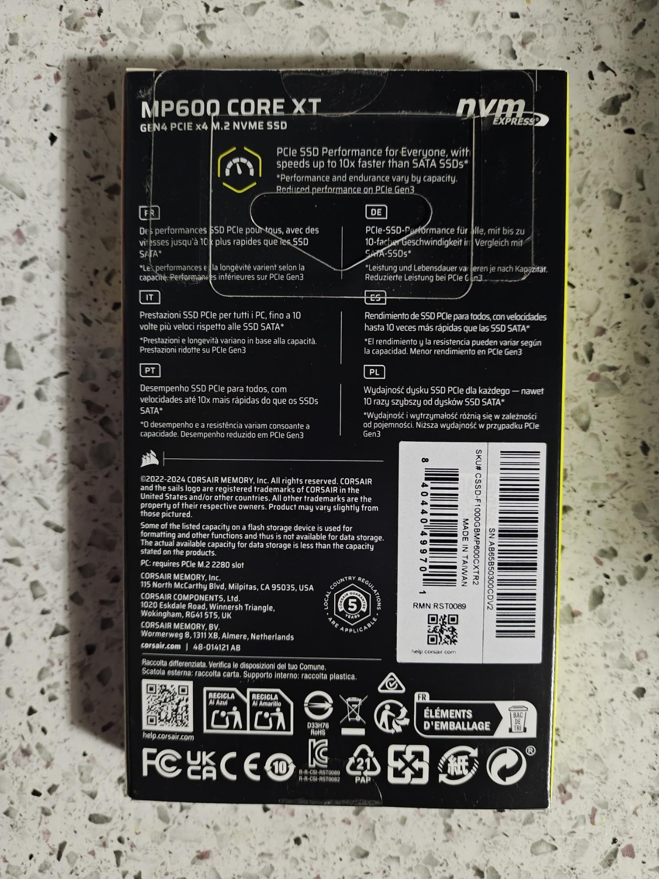Corsair MP600 CORE XT M.2 2280 1TB PCI-Express 4.0 x4 3D QLC Internal (SSD) CSSD-F1000GBMP600CXTR2
