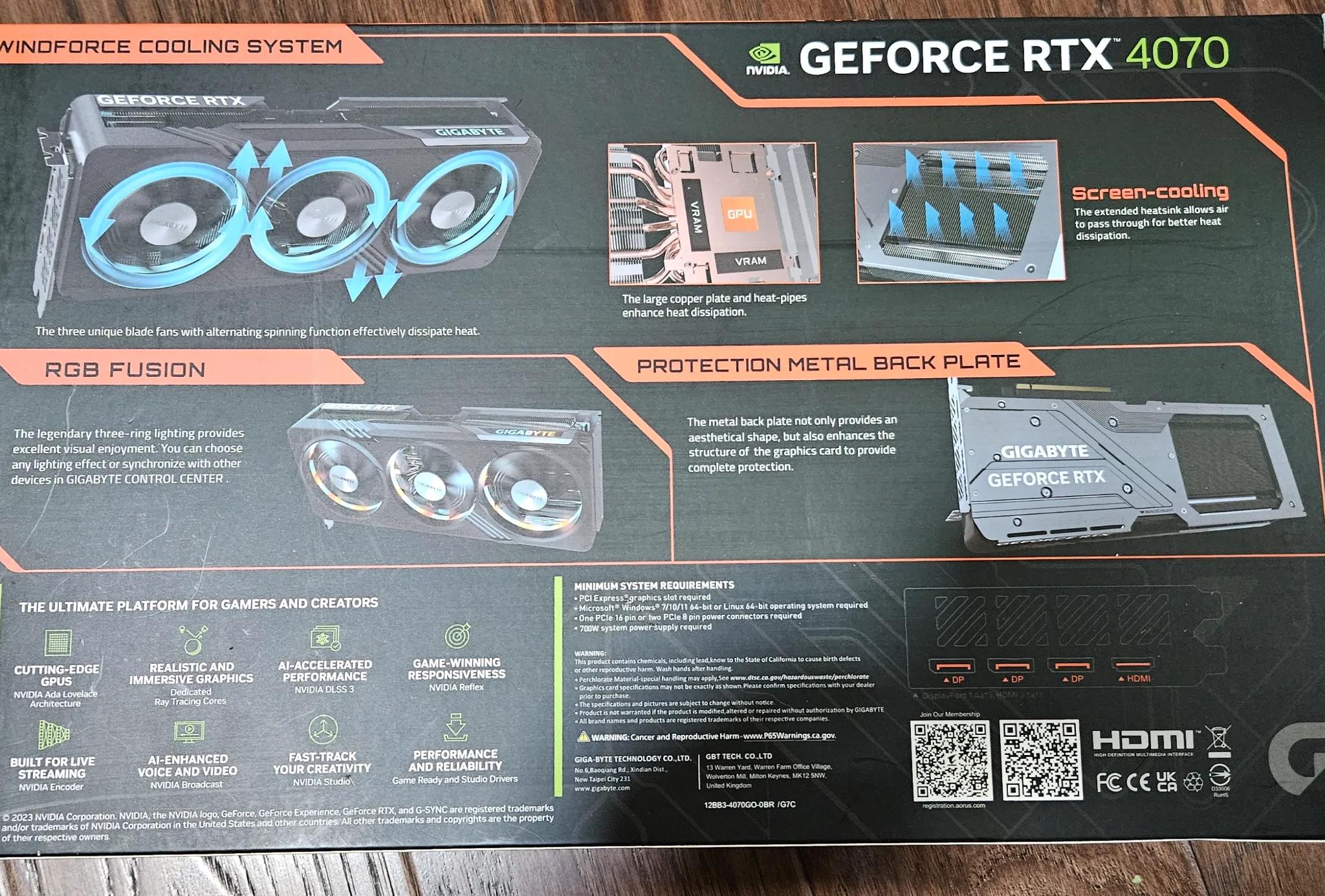 Gigabyte GAMING OC GeForce RTX 4070 12 GB (3 fans + dual bios)