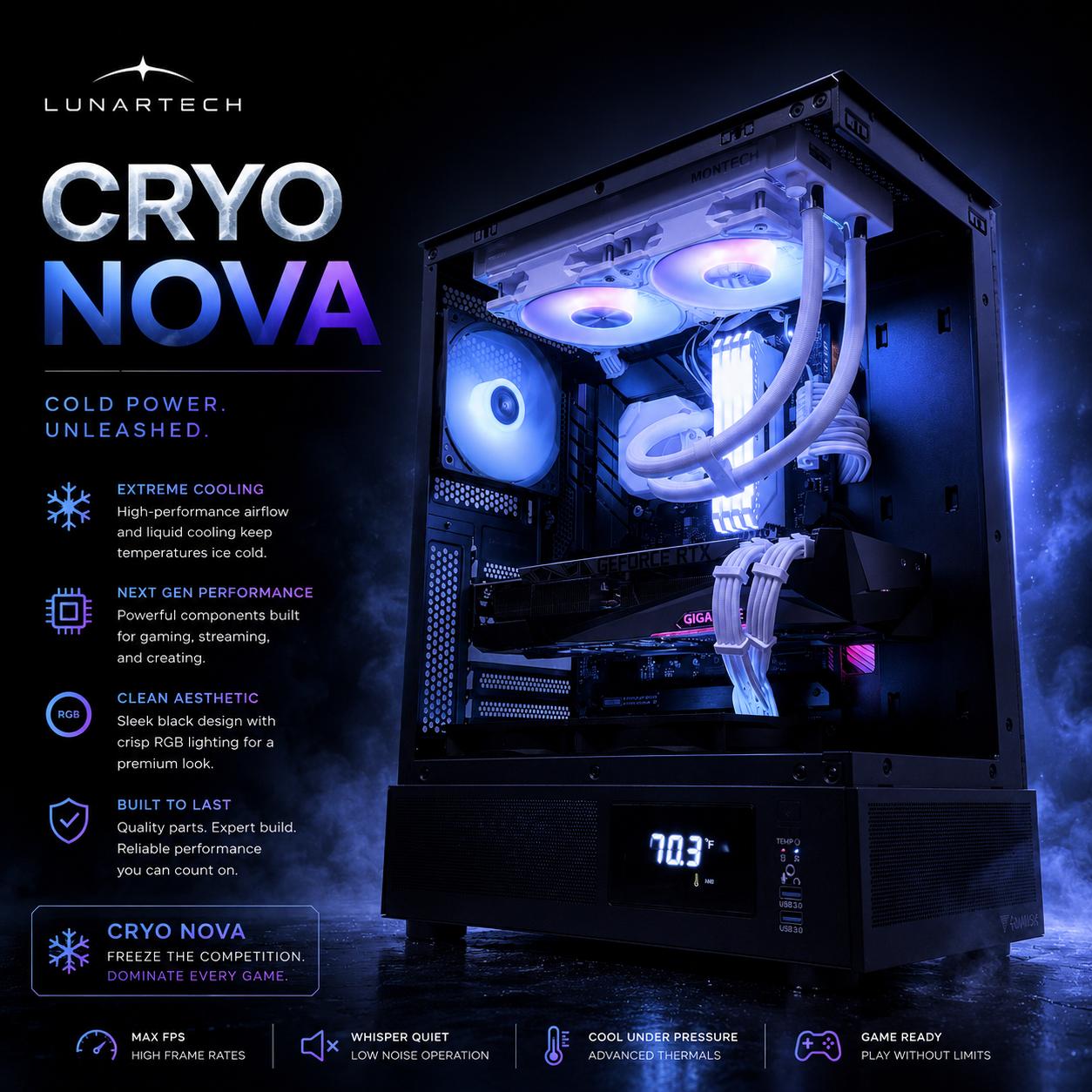 ❄️"Cryo Nova"❄️| 1440p Gaming | RTX 3080 | Intel i5 13400F | 32B Ram | 1tb Storage | WiFi