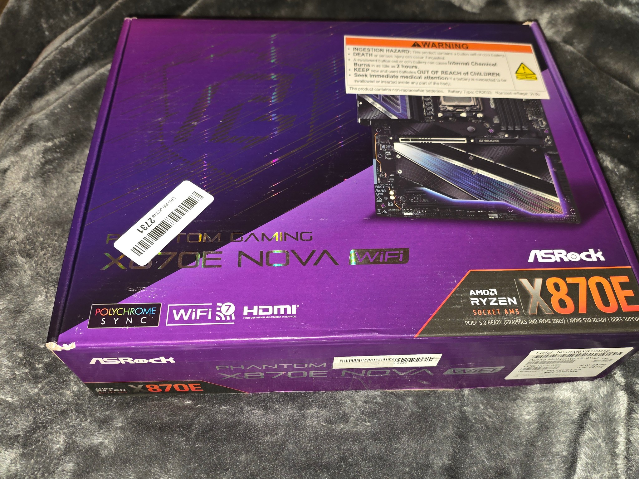 ASROCK PHANTOM GAMING X870E NOVA WIFI + R9 7900X + 512 GB NMVE