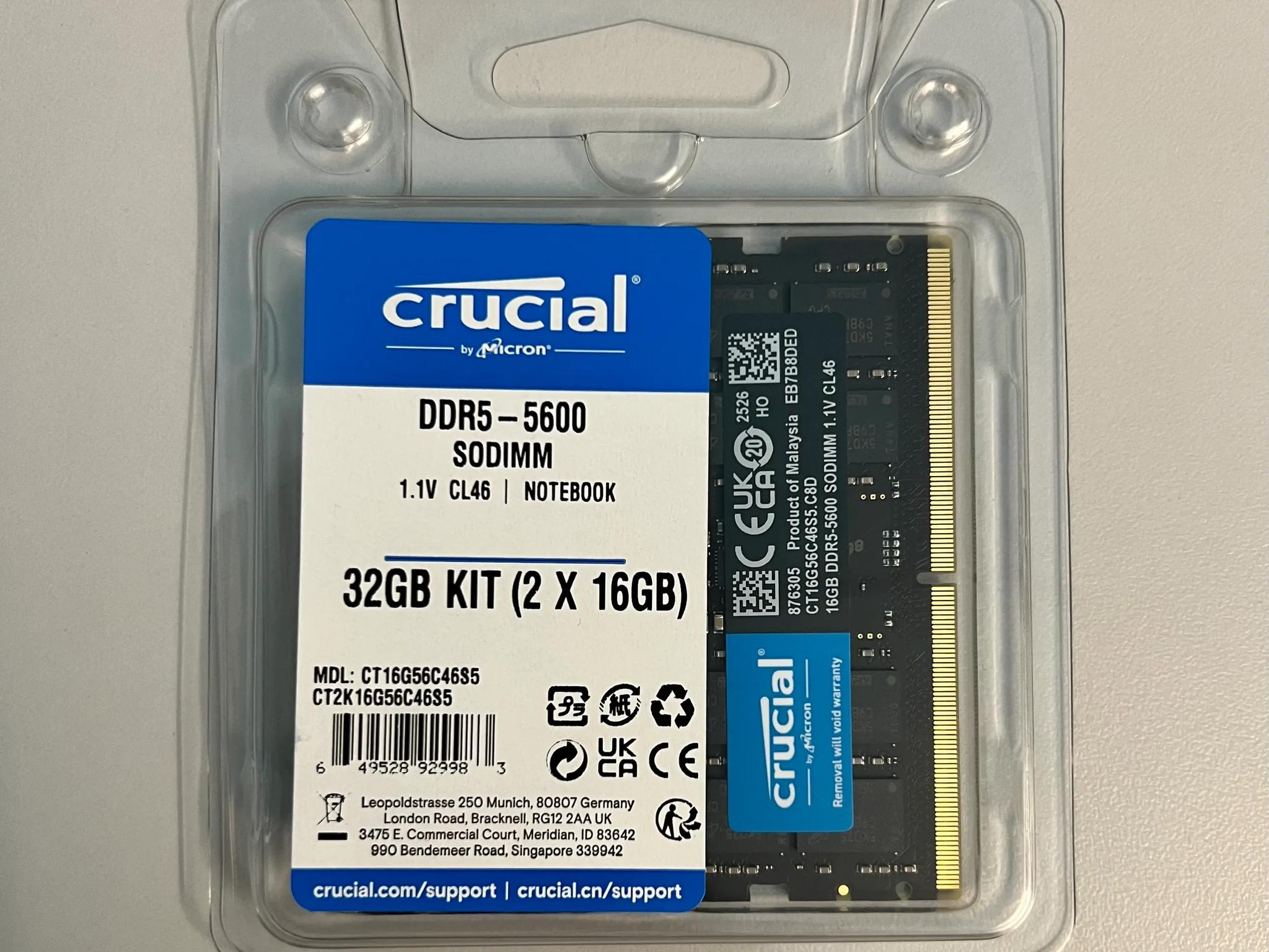 Crucial 32GB DDR5-5600 SODIMM (16GB X 2)