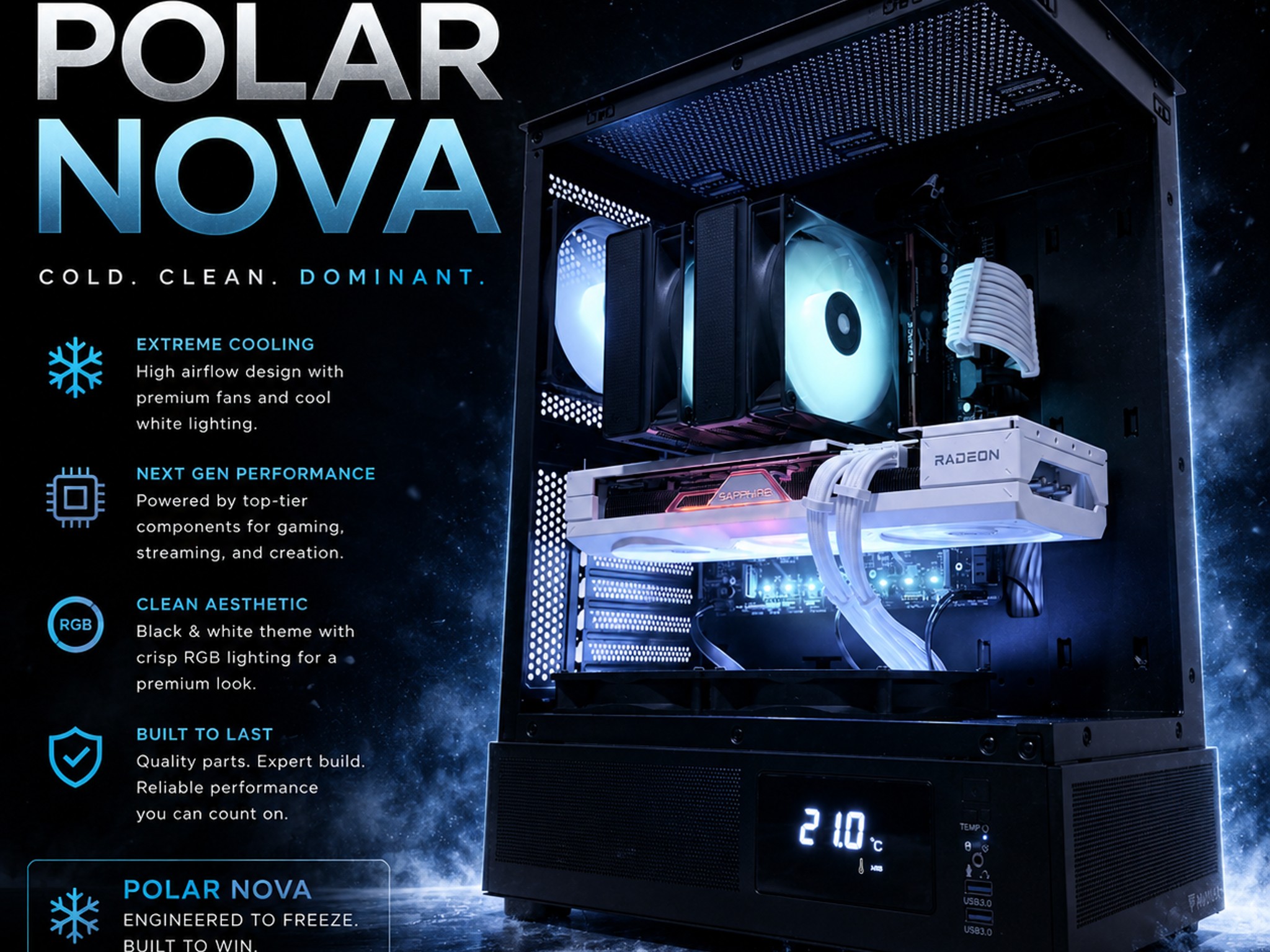 ❄️"Polar Nova"❄️| 1440p/4k Gaming | RX 7800 XT 16gb  | Intel i5 14600K | 32B DDR5 | 1tb Storage