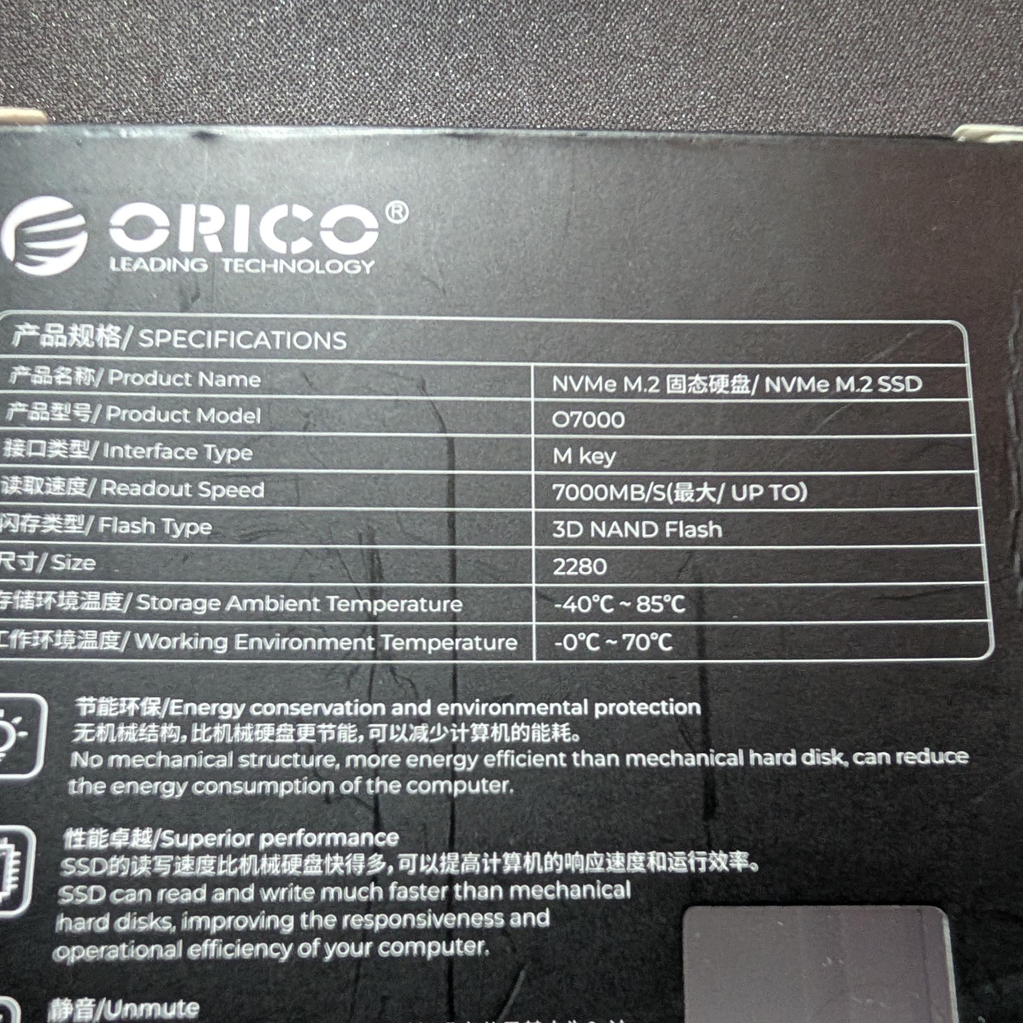 Orico O7000 4TB M.2 PCIe 4.0 NVMe SSD