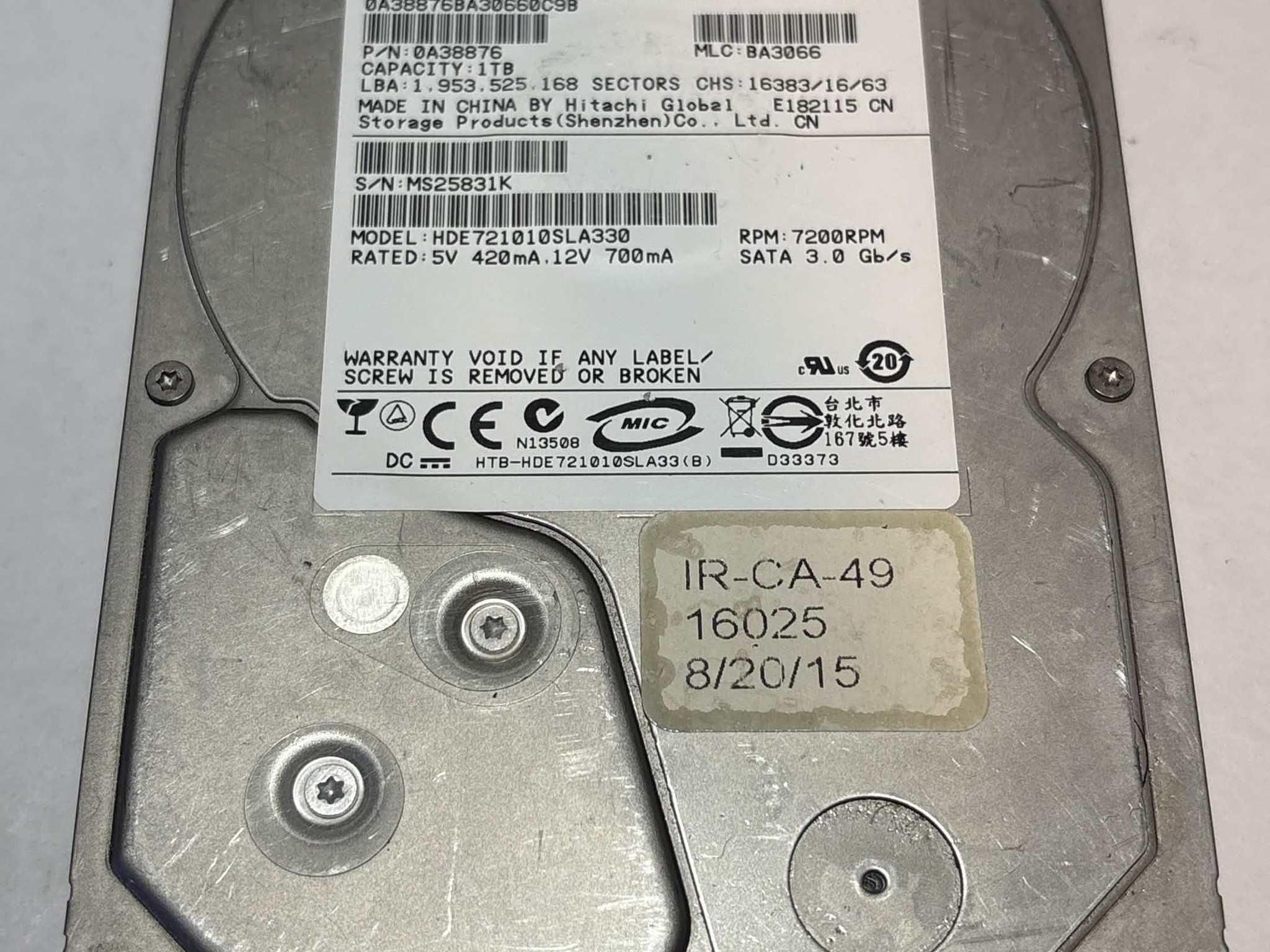 Hitachi 1TB 7200RPM SATA Hard Drive | Tested & Functional
